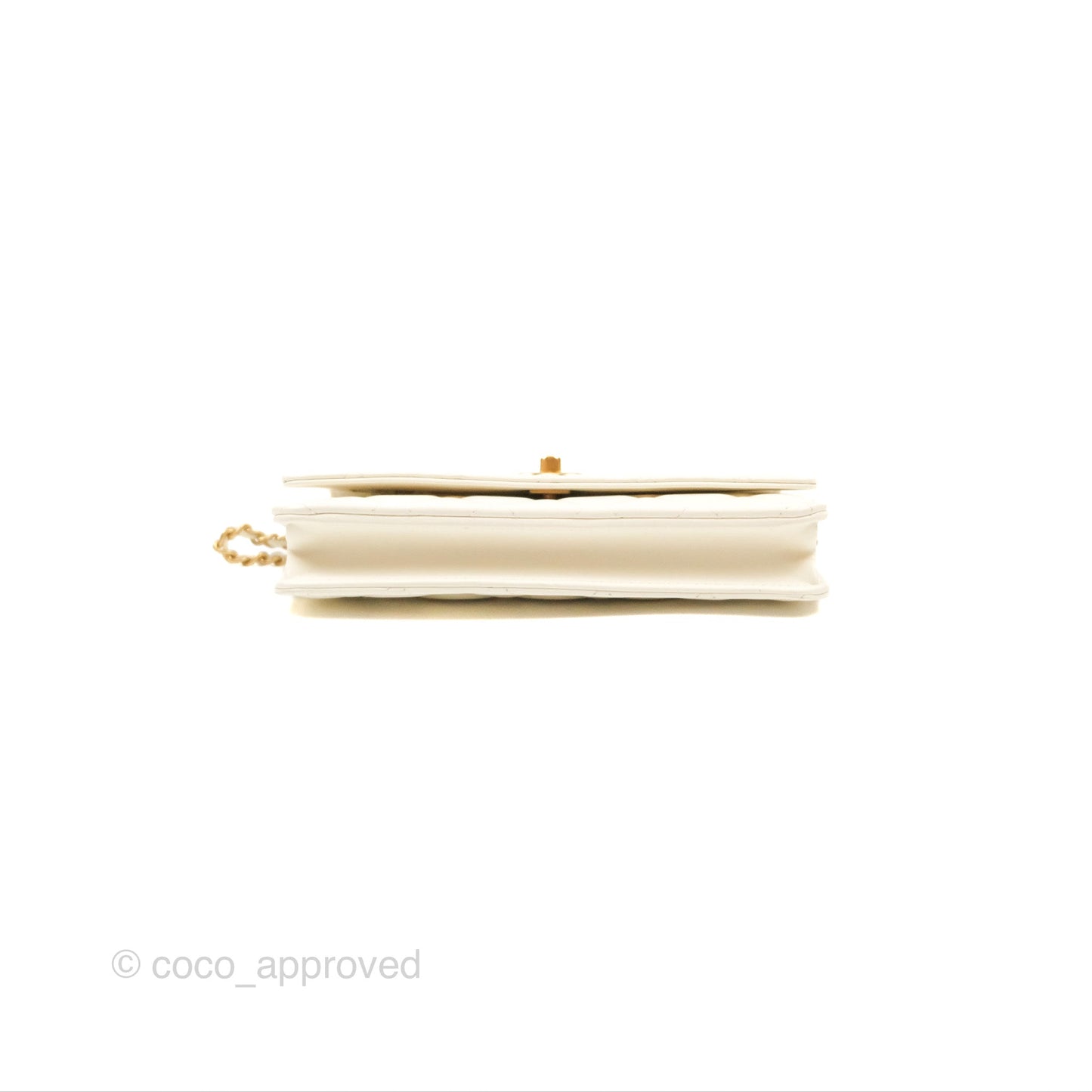 Chanel Quilted Pearl Crush Wallet on Chain WOC White Lambskin Aged Gold Hardware