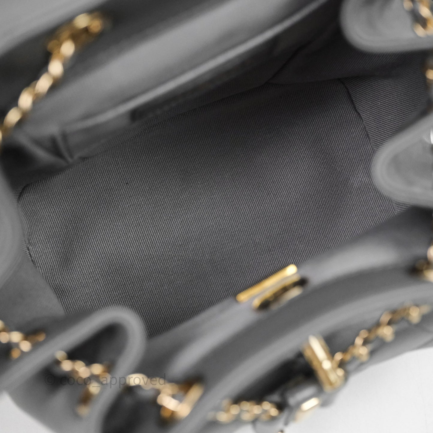 Chanel Small Duma Drawstring Backpack Grey Lambskin Gold Hardware