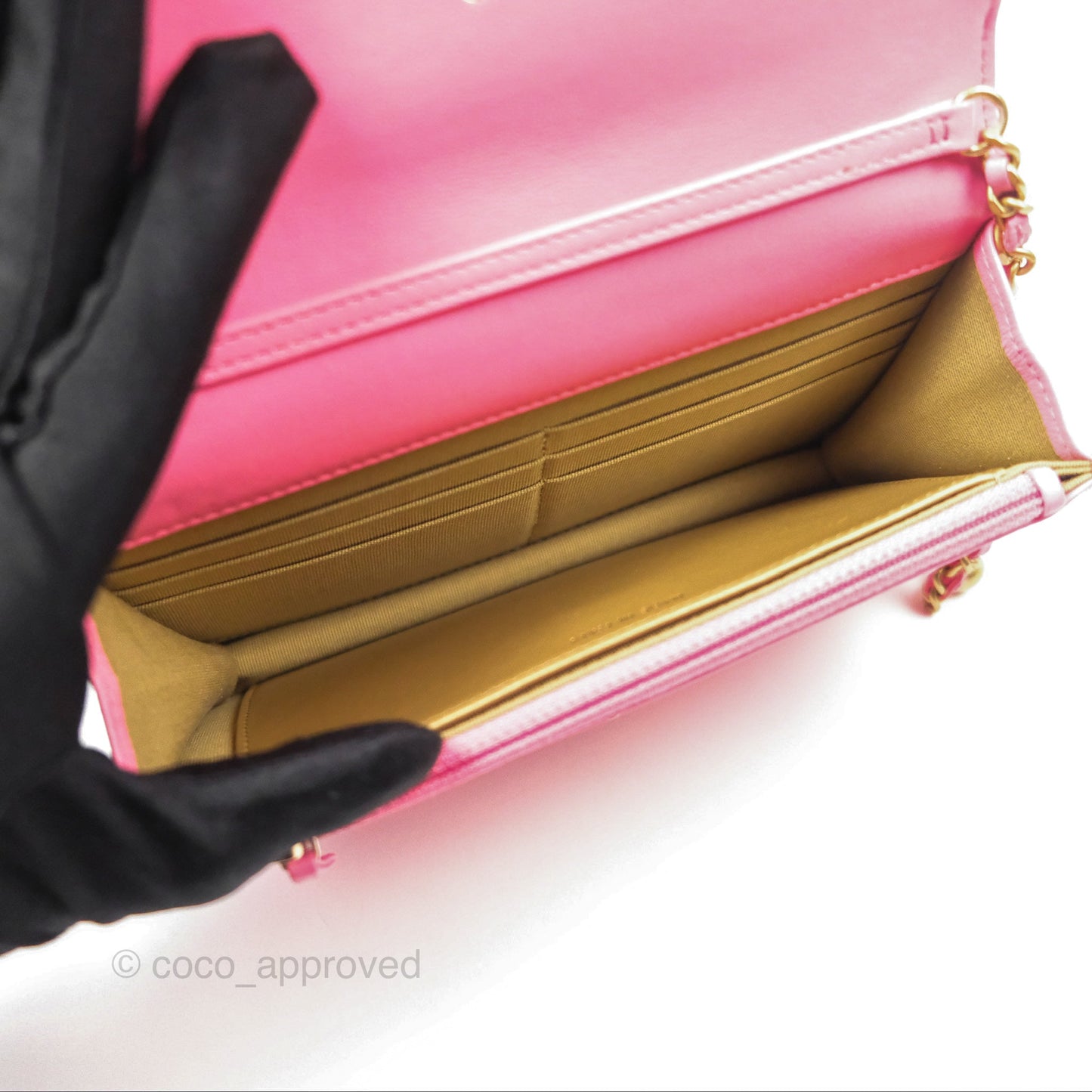 Chanel Quilted Pearl Crush Wallet on Chain WOC Pink Lambskin Aged Gold Hardware