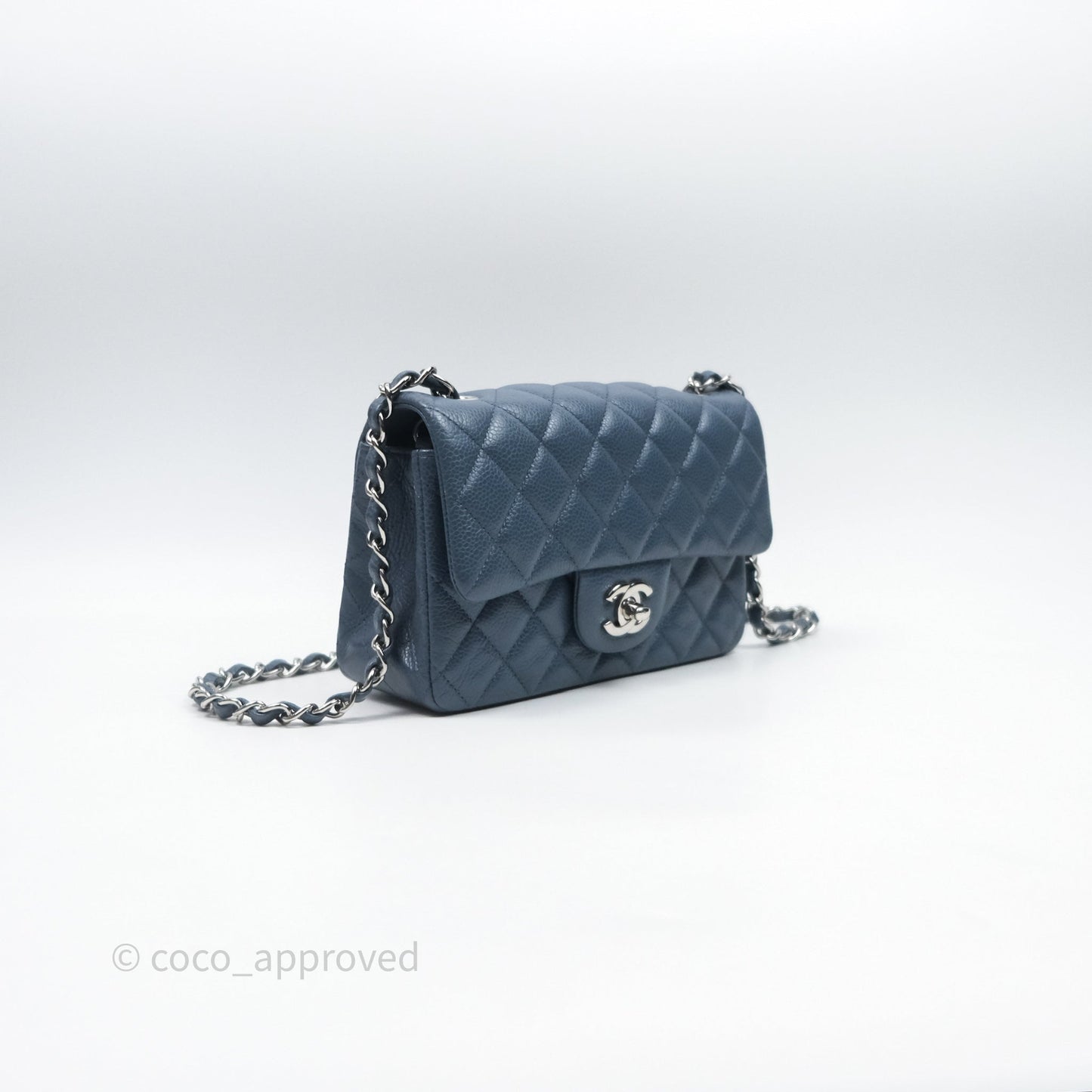 Chanel Quilted Mini Rectangular Blue Caviar Silver Hardware