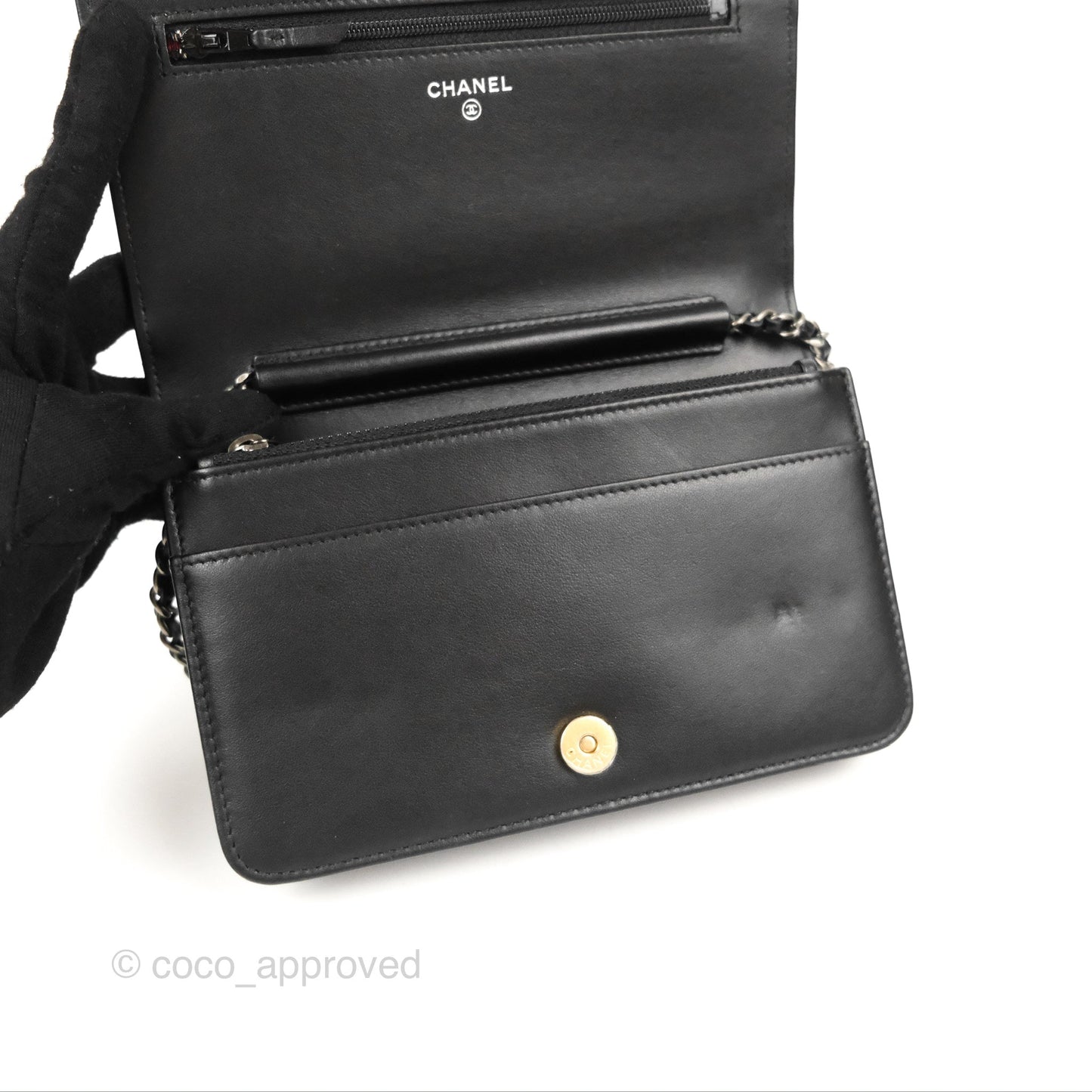 Chanel Chevron Wallet on Chain WOC Black Calfskin Gold Hardware