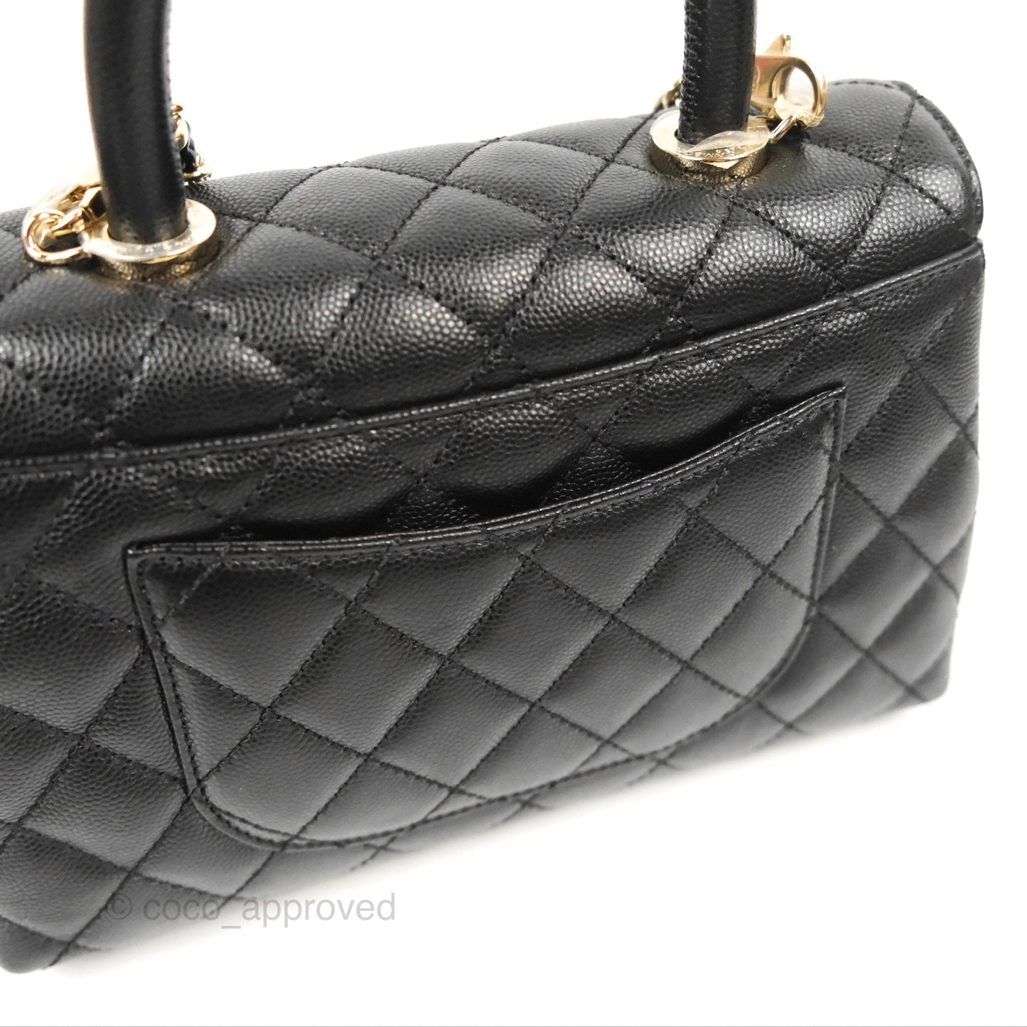 Chanel Small Quilted Coco Handle Black Caviar Gold Hardware