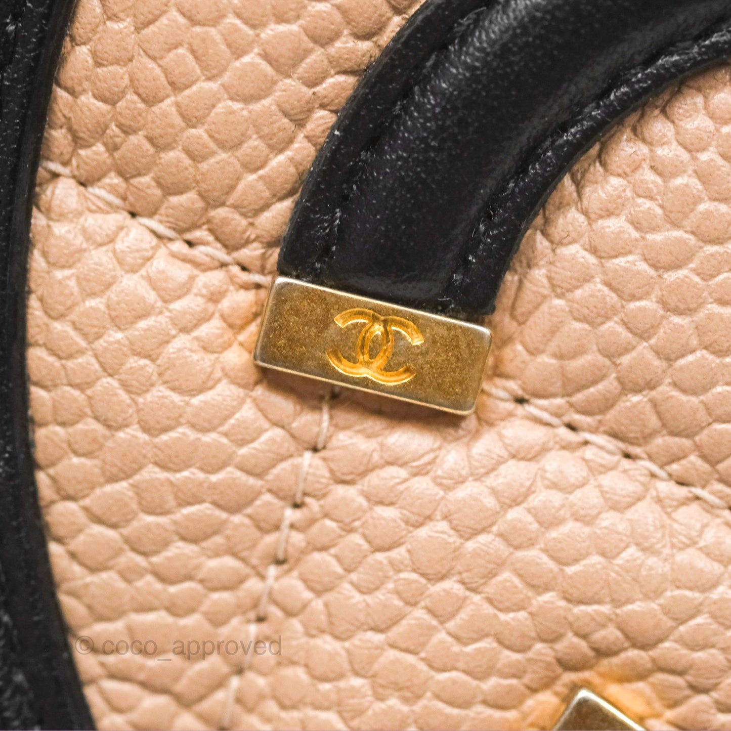 Chanel Quilted Round Filigree Clutch With Chain Beige Black Caviar Gold Hardware