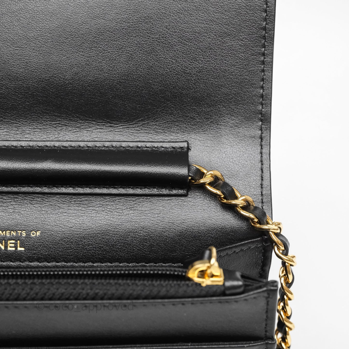 Chanel Quilted Wallet on Chain WOC Stitching Black Calfskin Gold Hardware