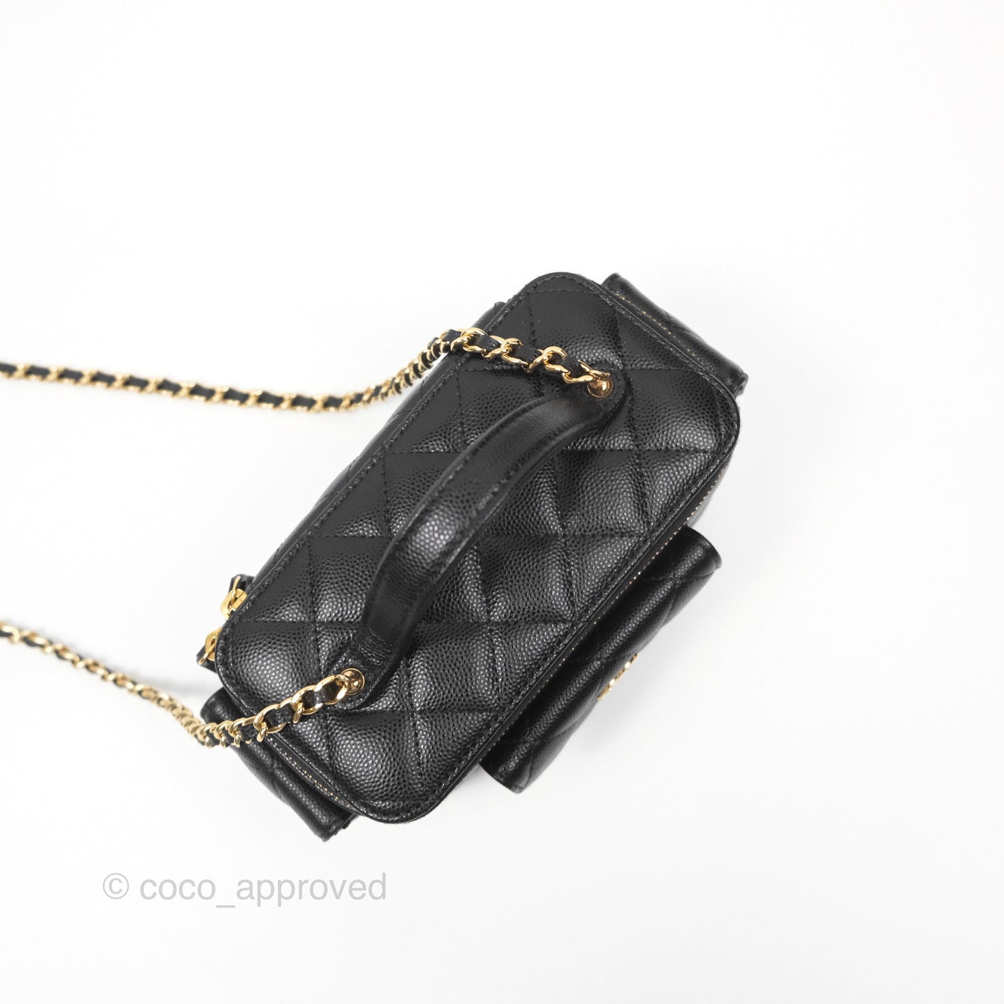 Chanel Cargo Pocket Top Handle Vanity with Chain Black Caviar Gold Hardware