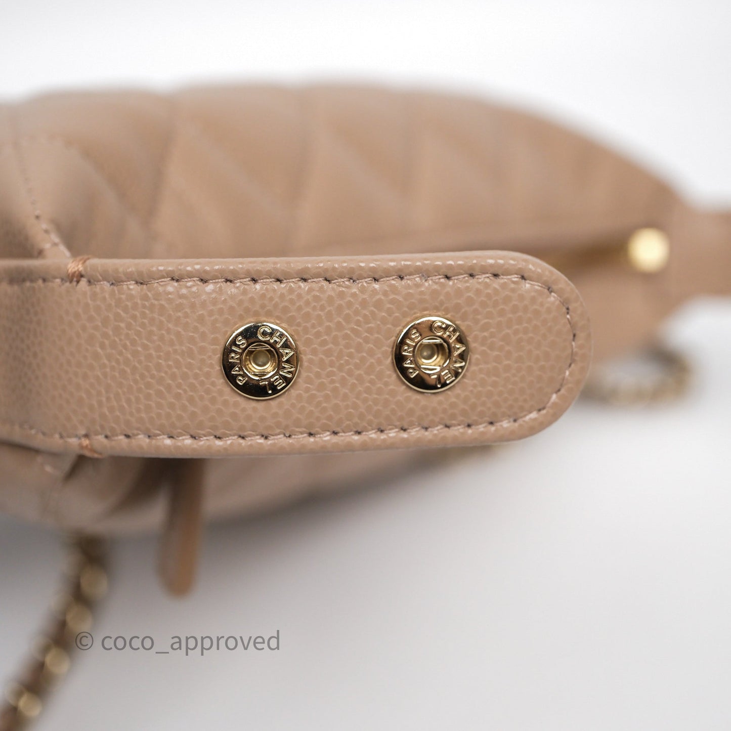 Chanel Quilted Hobo With Chain Beige Fonce Caviar Gold Hardware