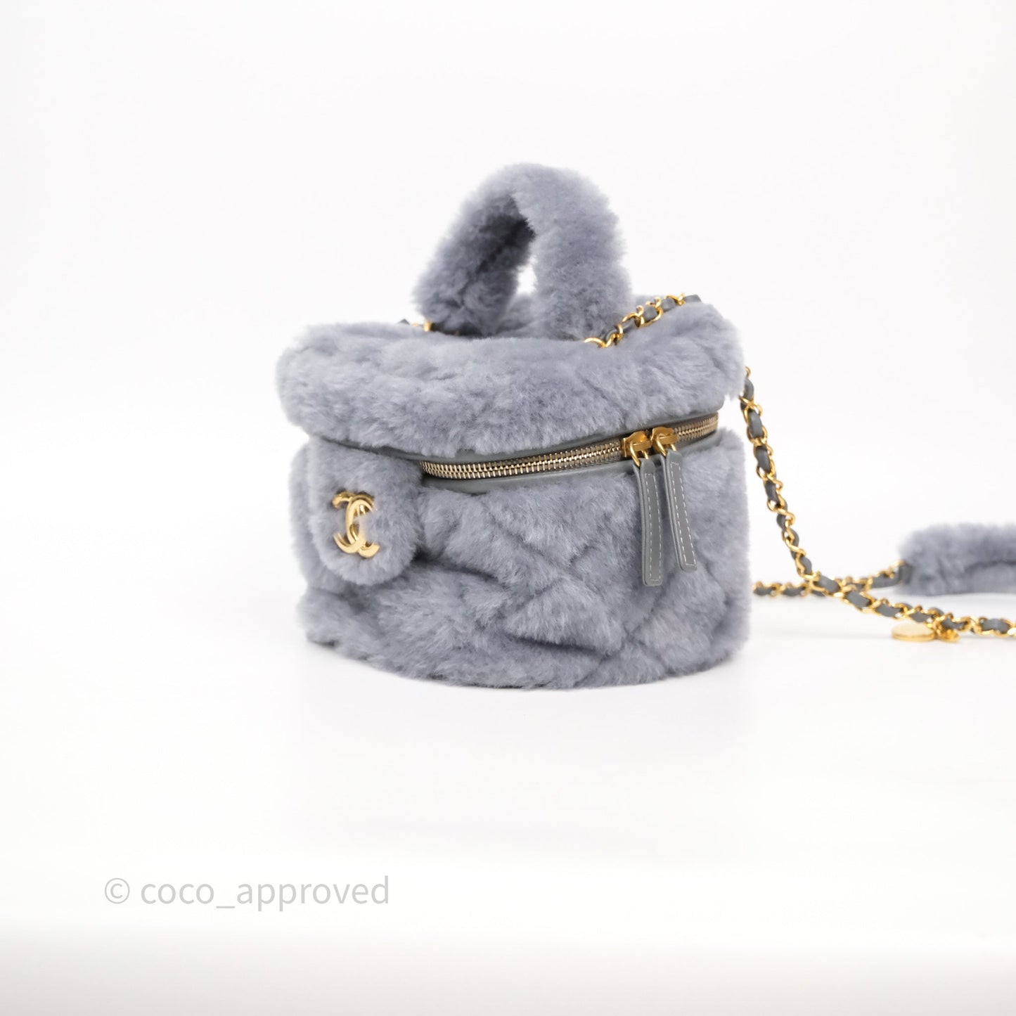 Chanel Vanity Case Grey Shearling Lambskin Gold Hardware 22A