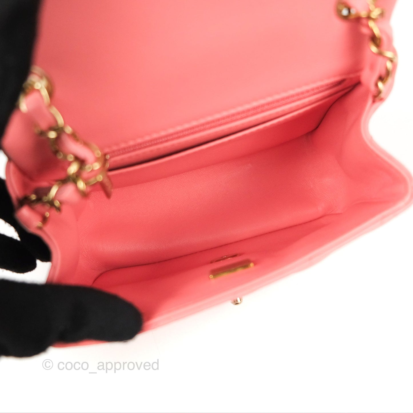 Chanel Quilted Mini Square Flap Pink Lambskin Gold Hardware