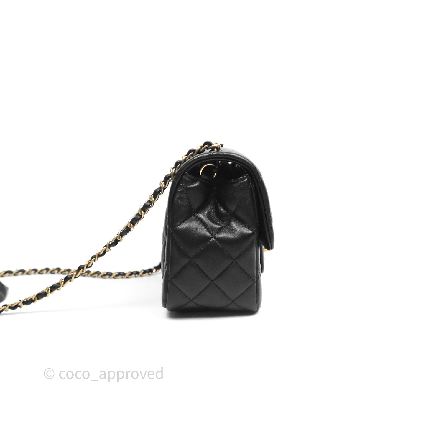 Chanel Romance Mini Square Flap Black Lambskin Aged Gold Hardware