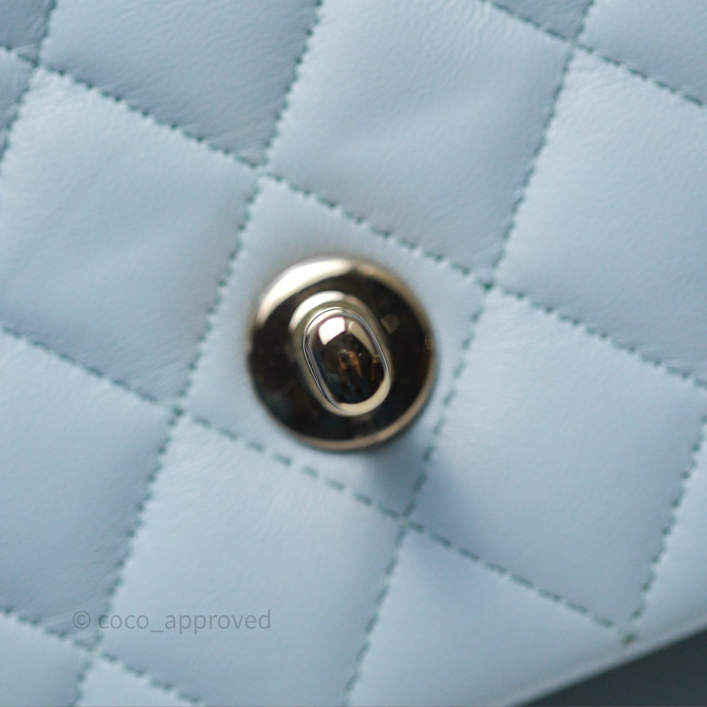Chanel Top Handle Mini Rectangular Flap Light Blue Lambskin Gold Hardware