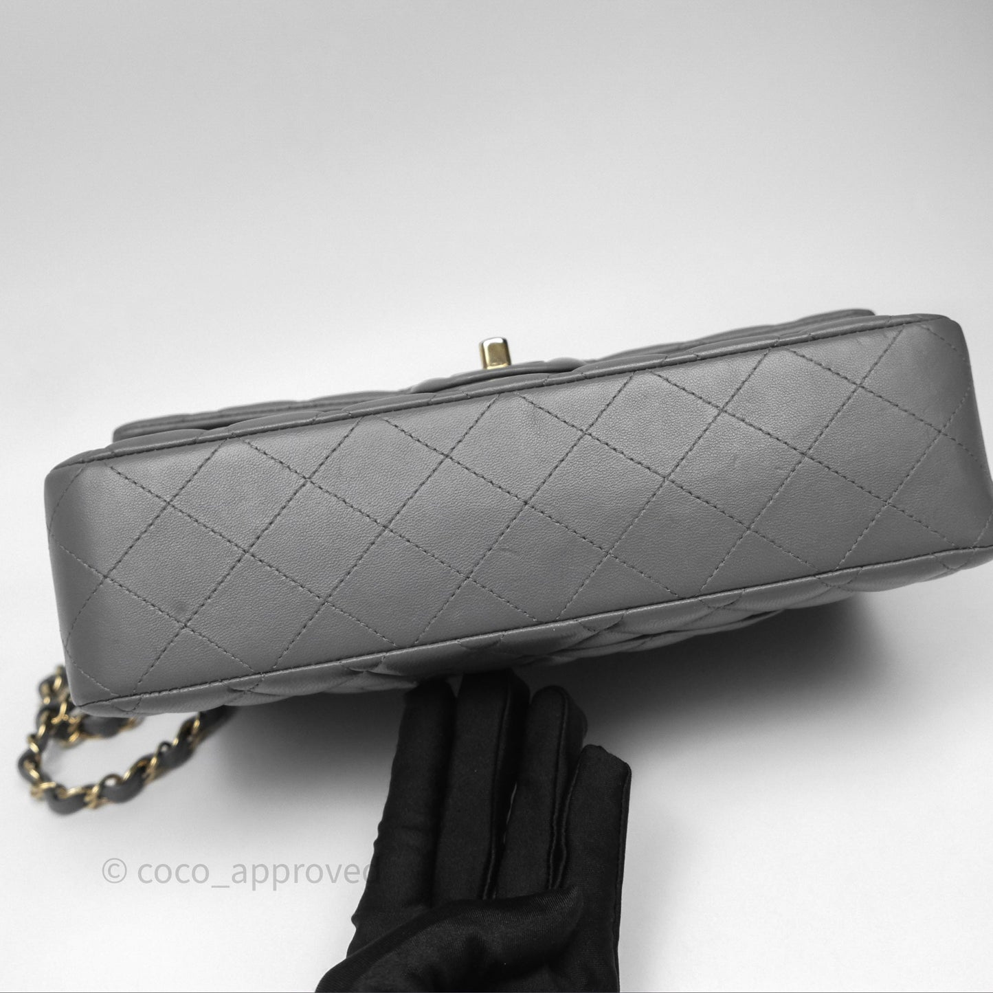 Chanel Classic M/L Medium Flap Quilted Grey Lambskin Gold Hardware