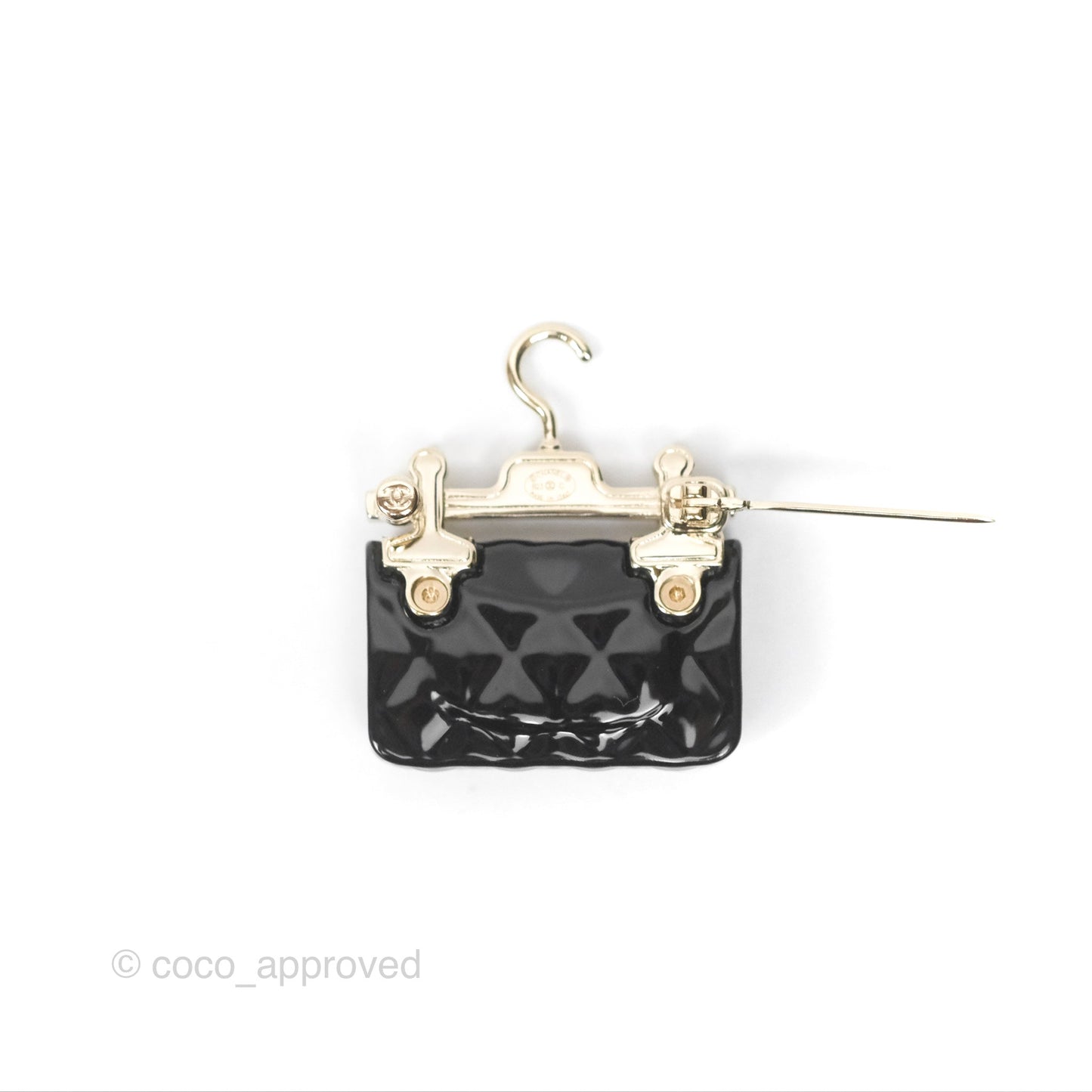Chanel Black Classic Flap Hanger Brooch Gold Tone 23C