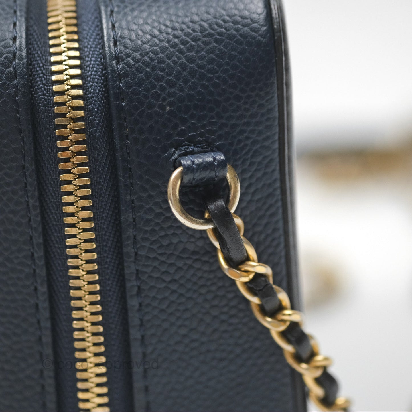 Chanel Quilted Small CC Filigree Vanity Case Navy Black Caviar Gold Hardware