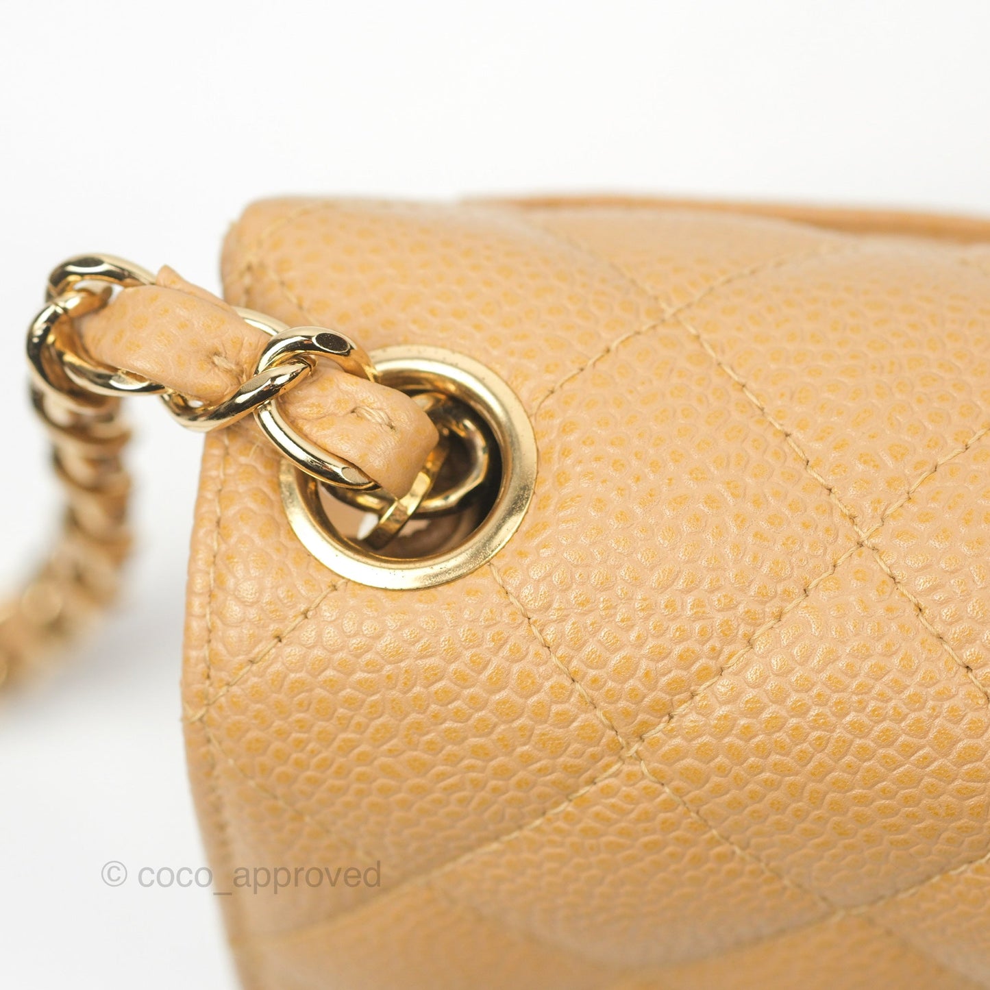 Chanel Quilted Vintage Mini Square Flap Beige Caviar 24K Gold Hardware