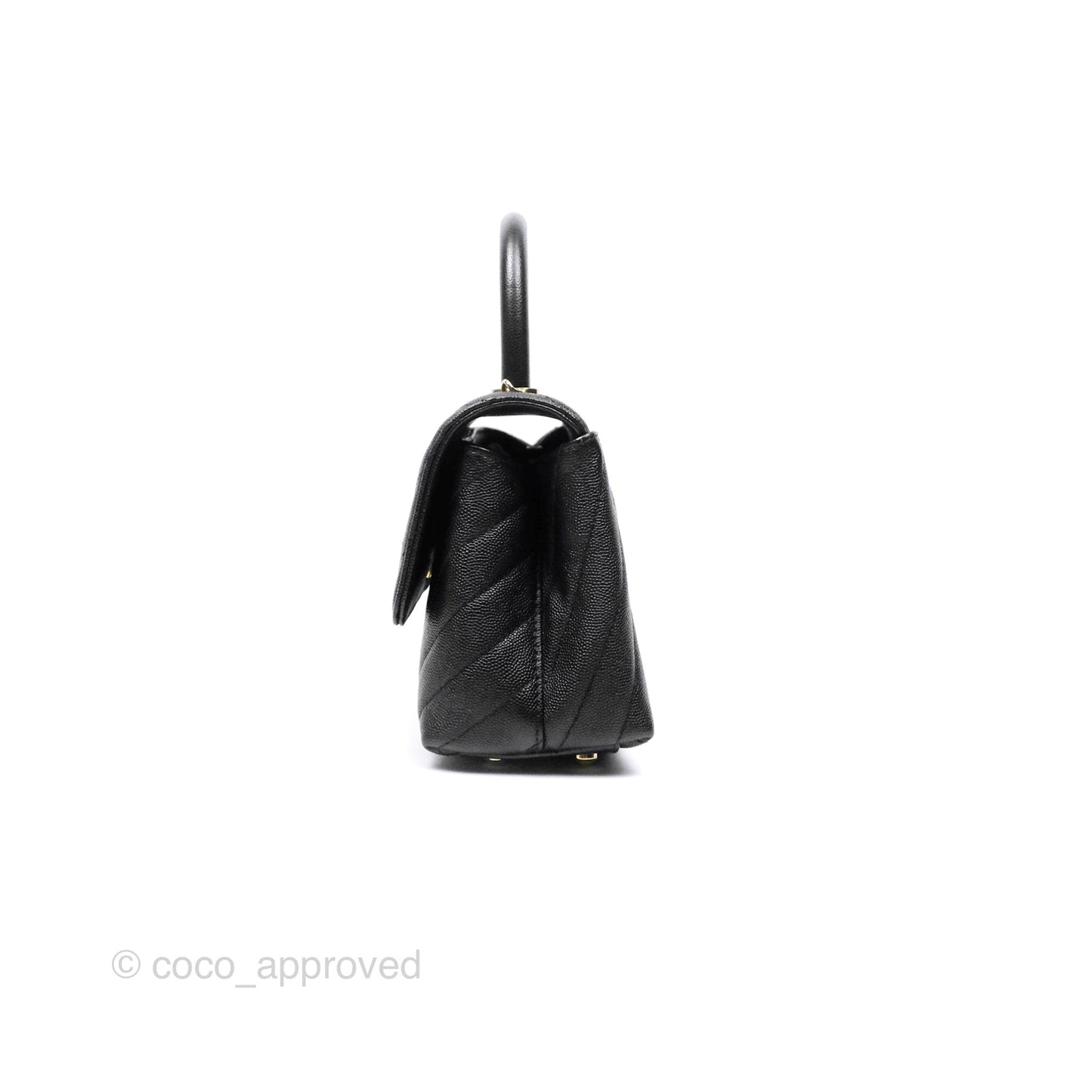 Chanel Small Coco Handle Chevron Black Caviar Gold Hardware