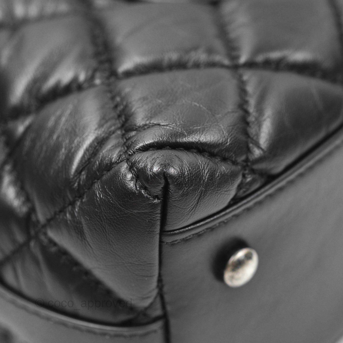 Chanel Quilted Small Handle Bowling Bag Black Aged Calfskin Ruthenium Hardware