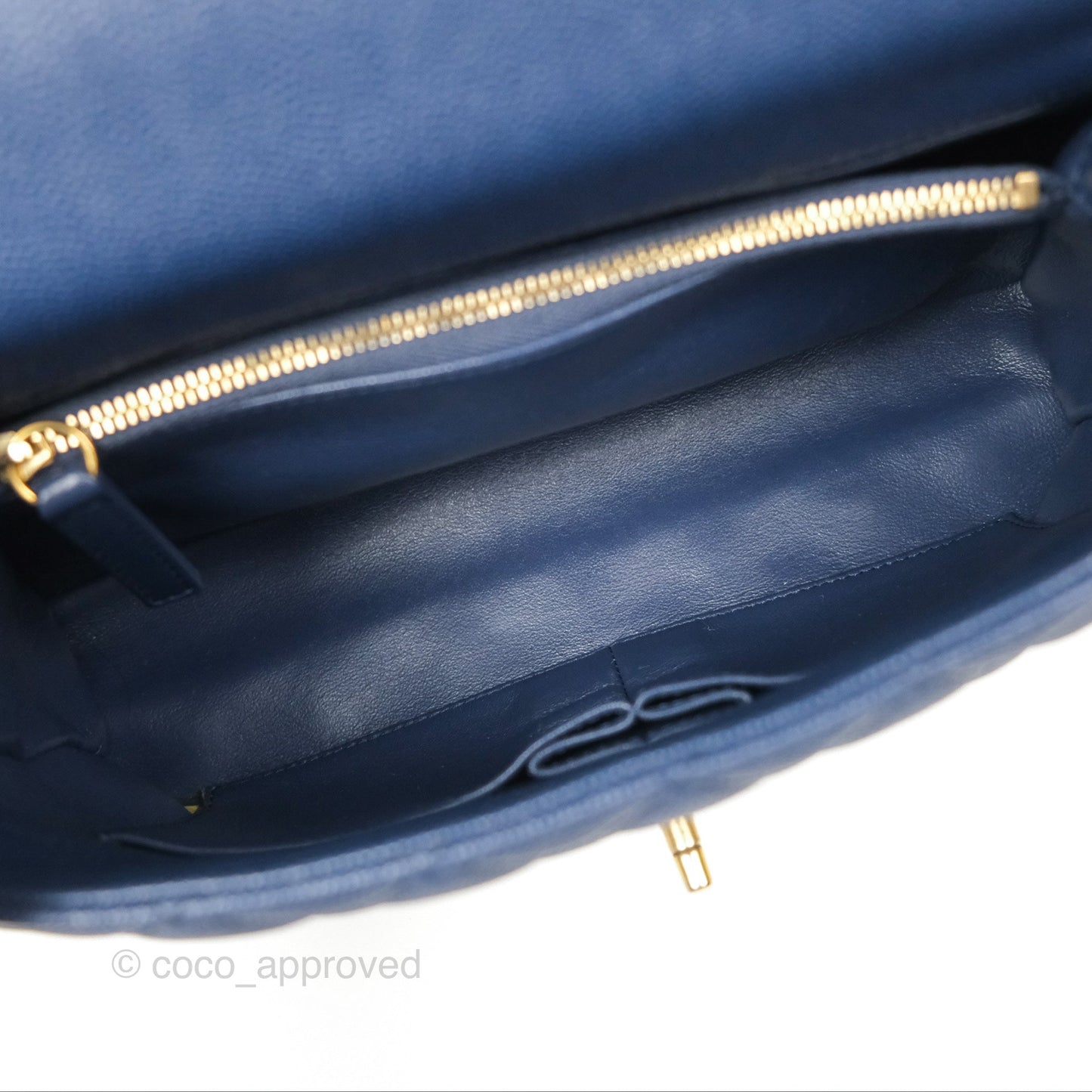 Chanel Medium Coco Handle Quilted Navy Caviar Lizard Handle Aged Gold Hardware