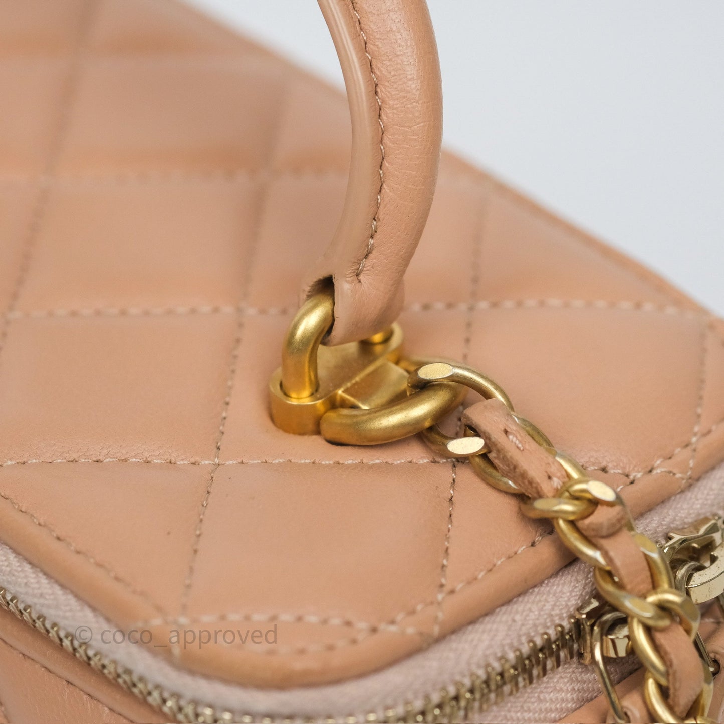 Chanel Top Handle Vanity with Chain Beige Lambskin Aged Gold Hardware