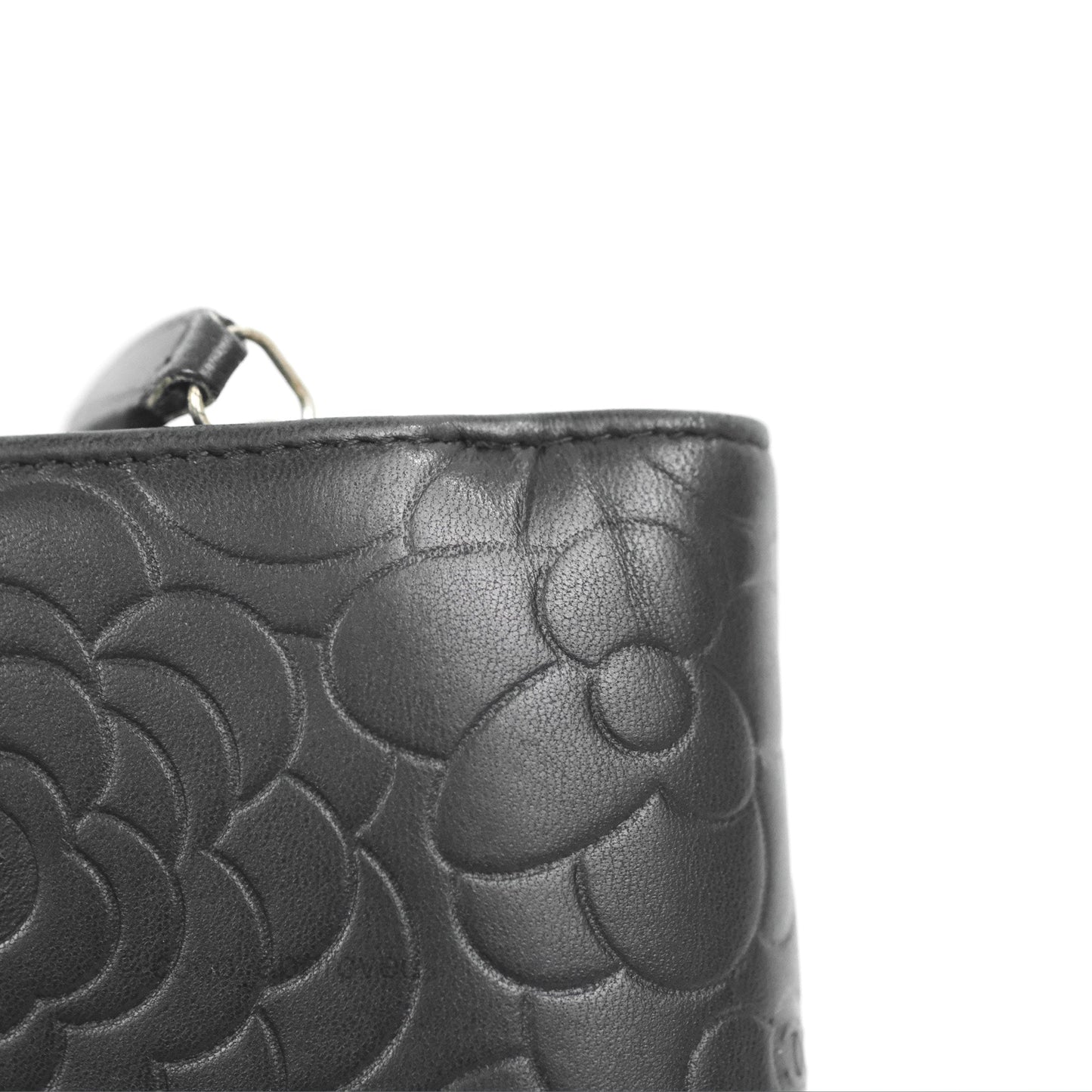 Chanel Wallet Black Camellia Embossed Lambskin Silver Hardware