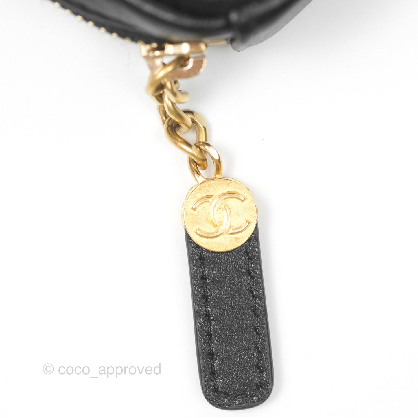Chanel Diamond Belt Coin Purse Black Lambskin Aged Gold Hardware