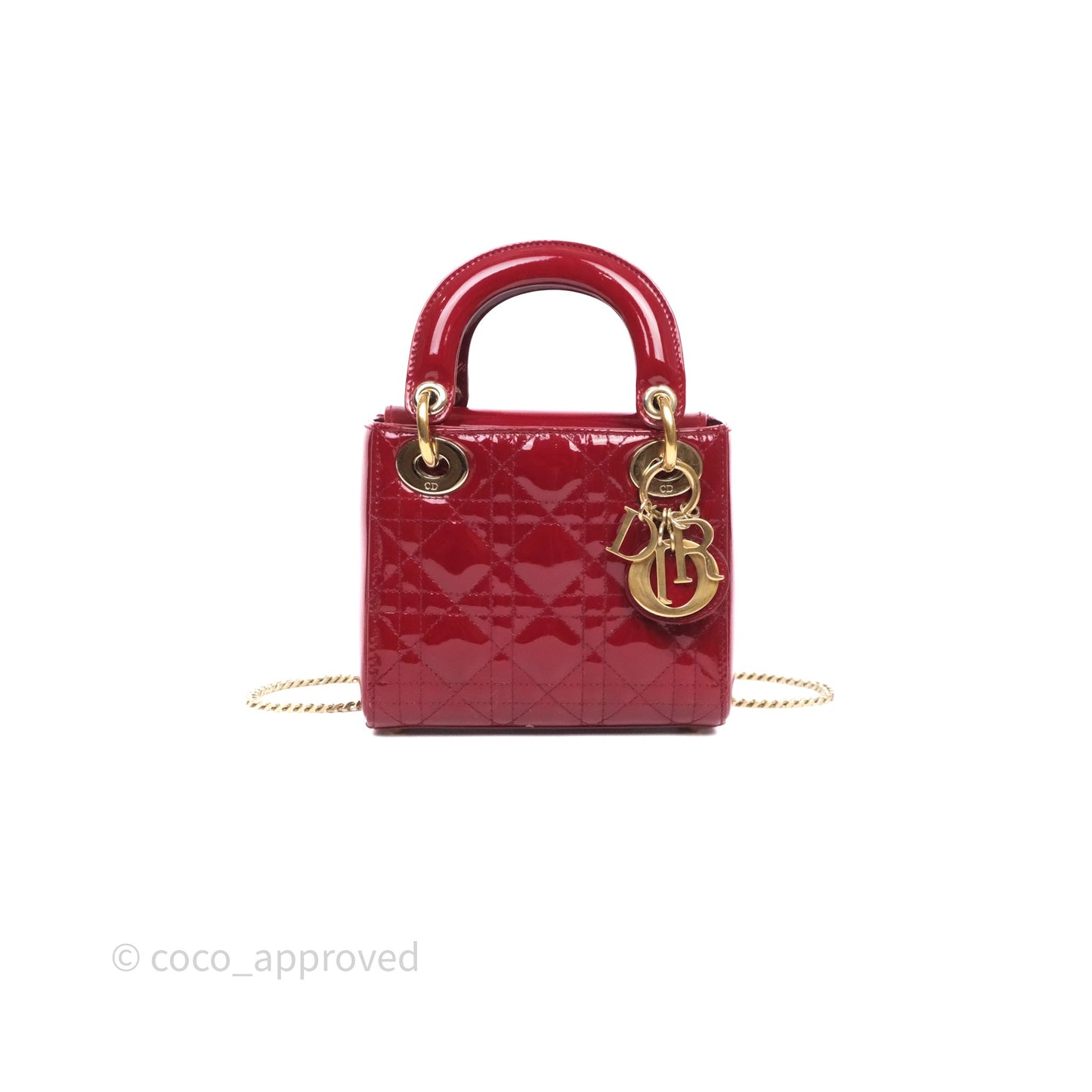 Christian Dior Mini Lady Dior Bag Red Patent Gold Hardware