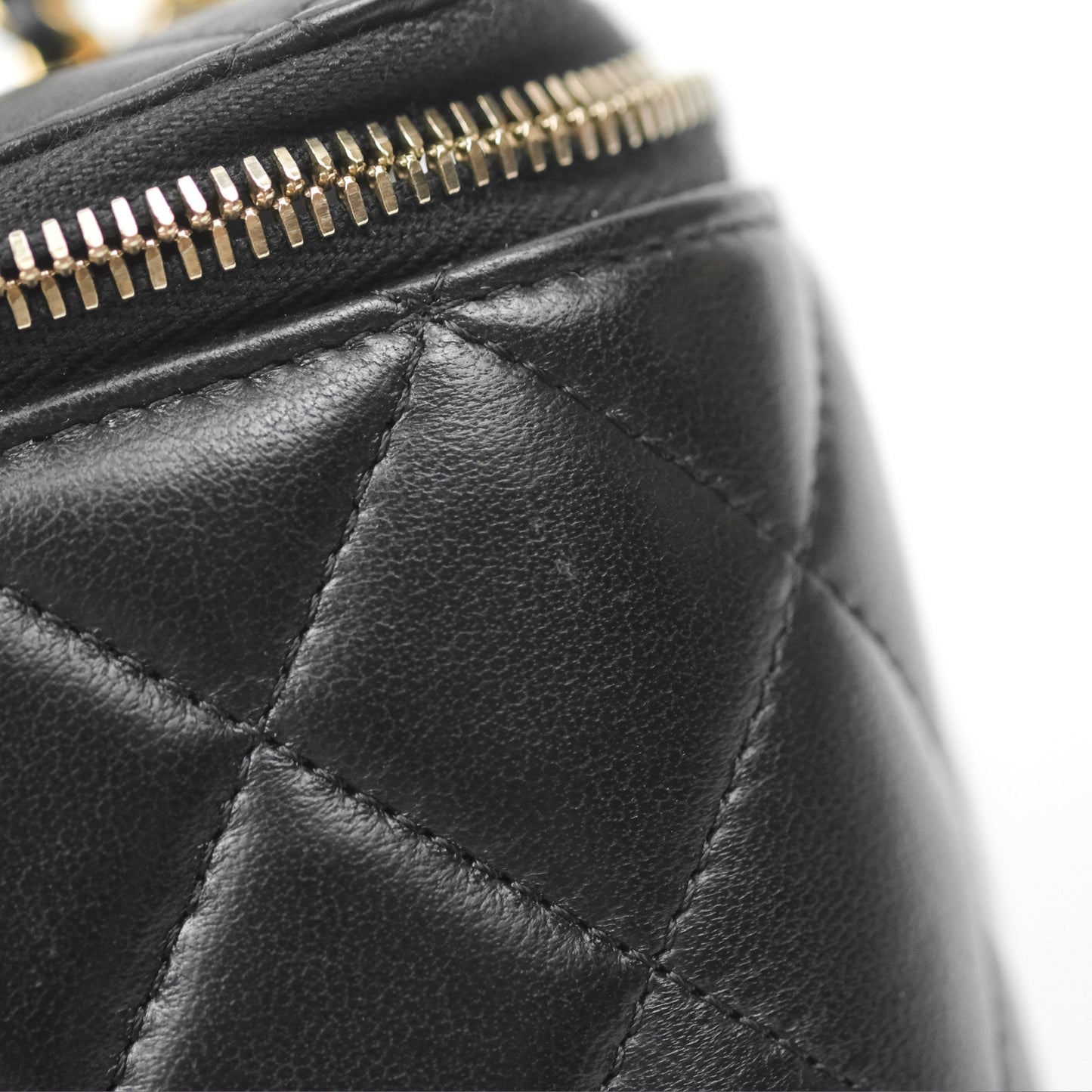 Chanel Vanity Rectangular with Top Handle Black Lambskin Aged Gold Hardware
