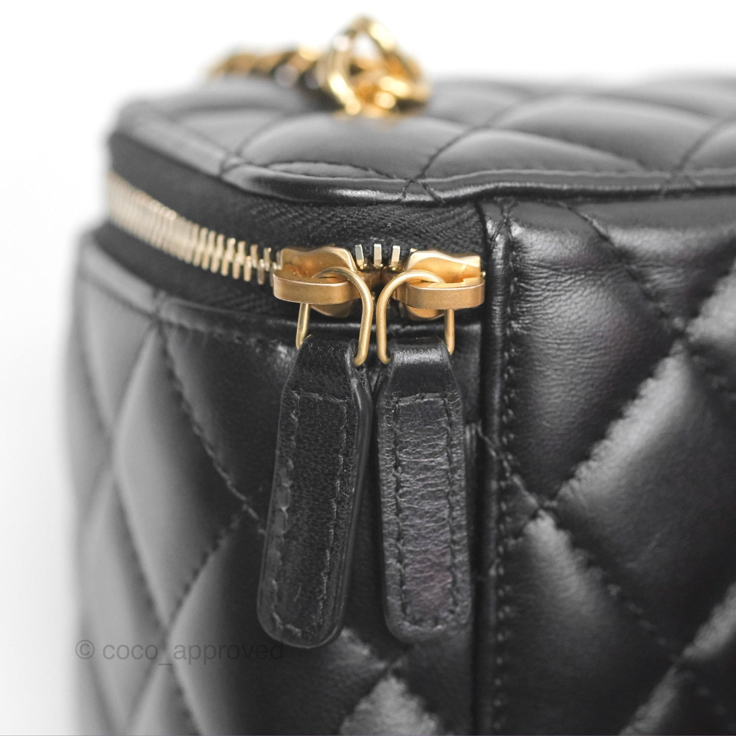 Chanel Vanity Rectangular with Pearl Resin Chain Black Lambskin Gold Hardware