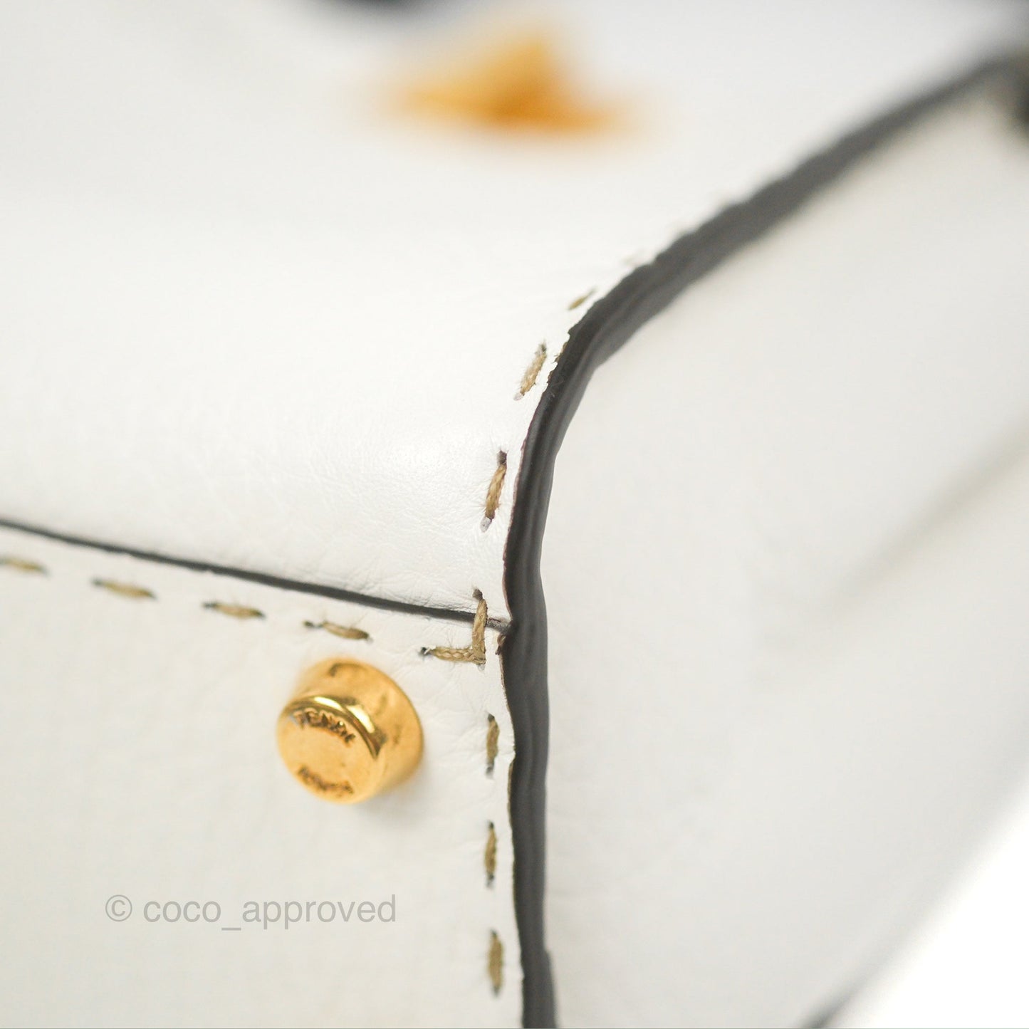Fendi Mini Peekaboo Bag Contrast Stitch Off White/Navy Grained Leather Gold Hardware