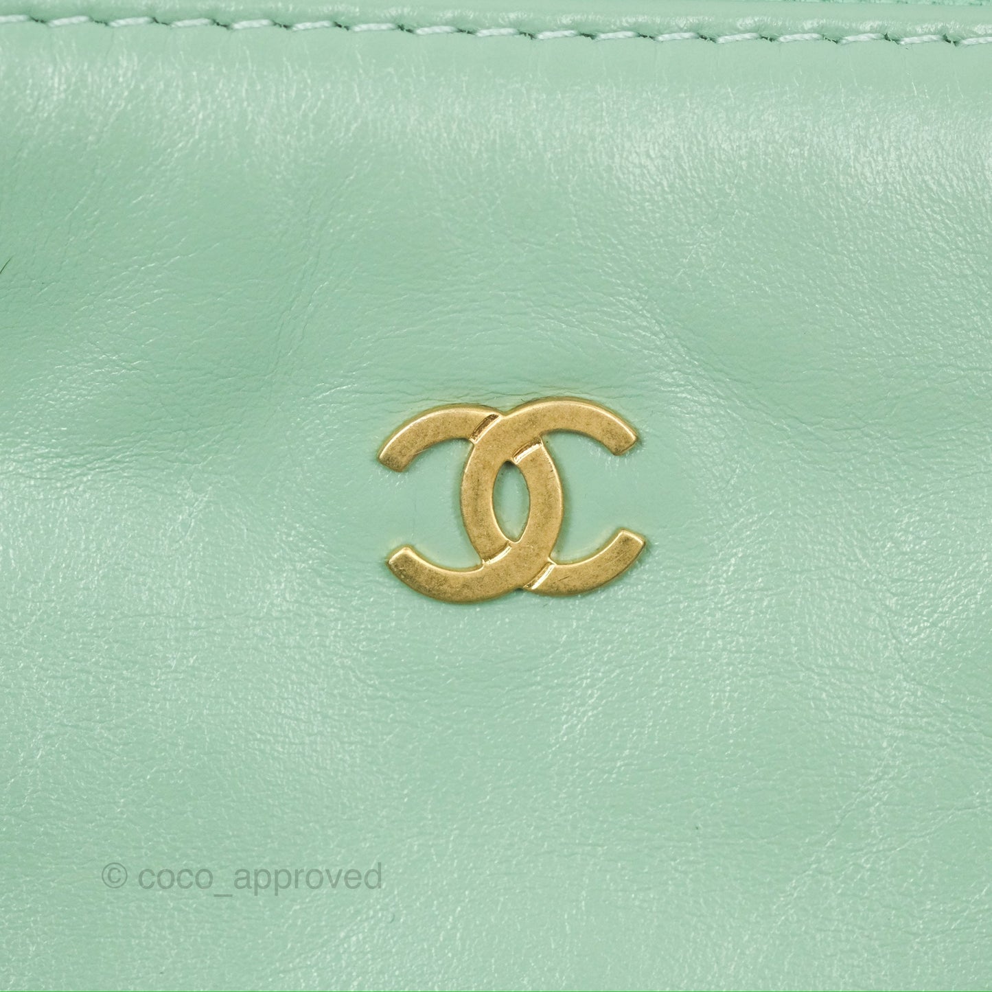 Chanel 22 Small Mint Green Shiny Calfskin Aged Gold Hardware