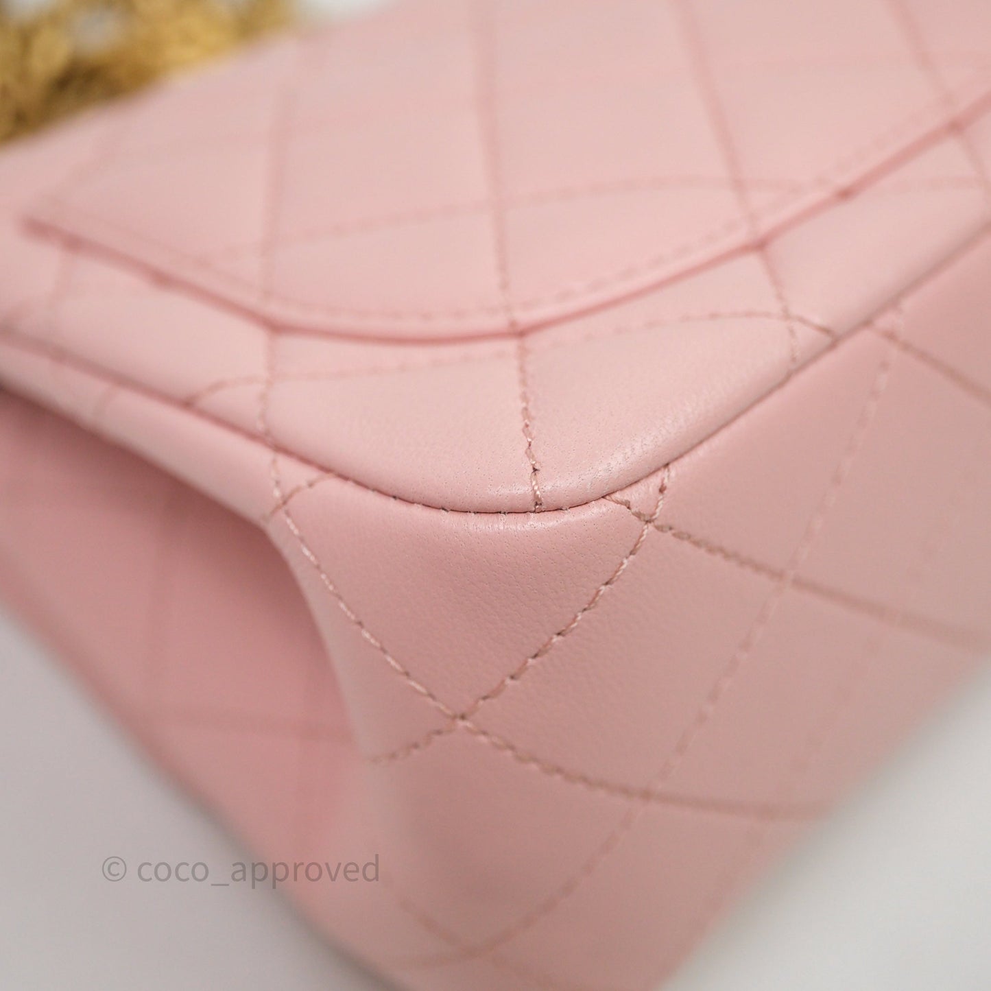Chanel Quilted Mini Square Flap with Camellia Adjustable Chain Pink Clair Lambskin