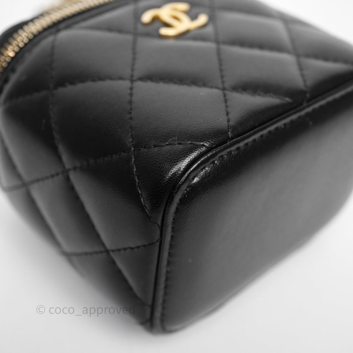Chanel Mini Top Handle Vanity With Chain Black Lambskin Aged Gold Hardware