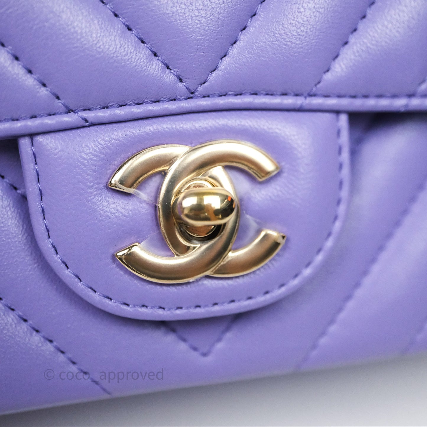 Chanel Quilted Mini Rectangular Chevron Purple Lambskin Gold Hardware