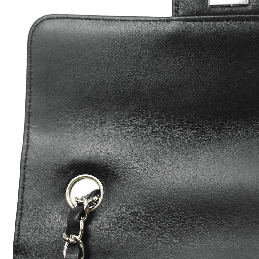 Chanel Chevron Mini Rectangular Flap Black Lambskin Silver Hardware
