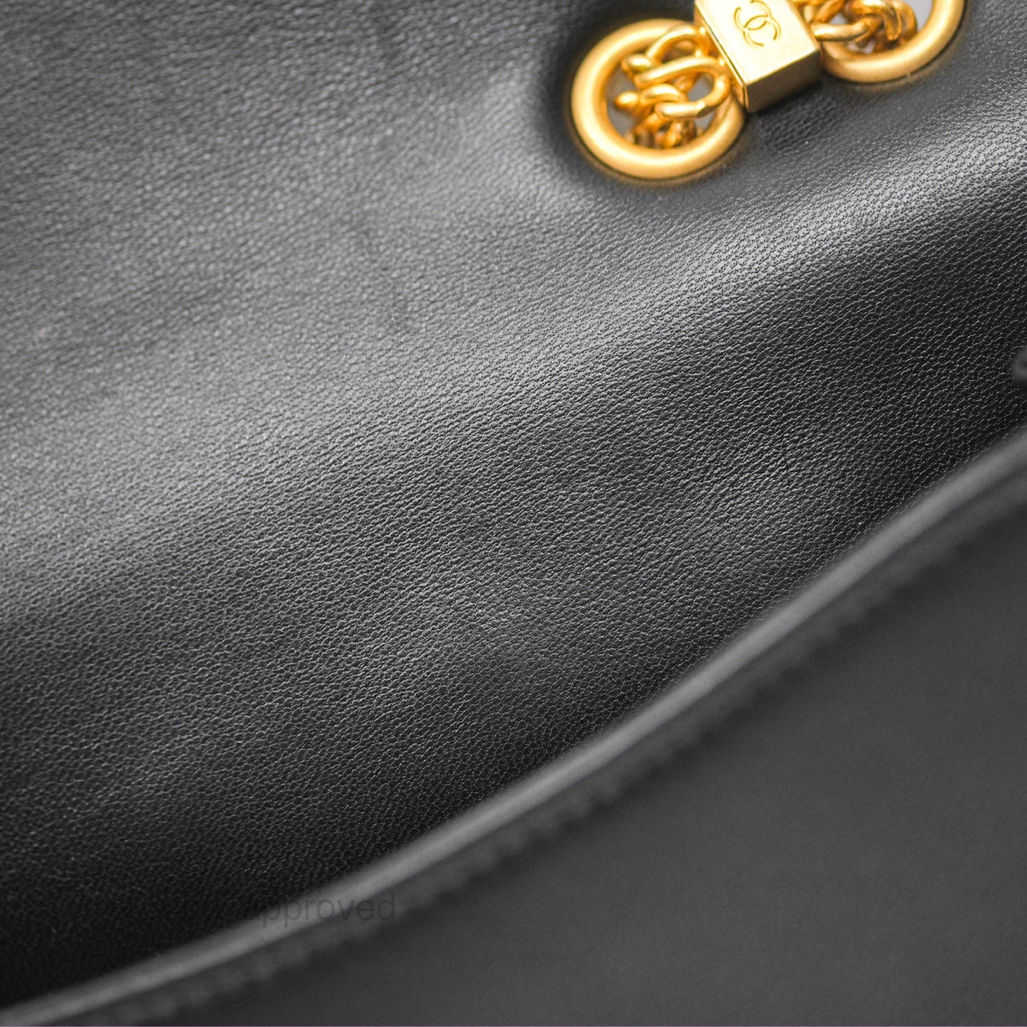 Chanel Small Chain Flap Bag Black Lambskin Aged Gold Hardware 22A