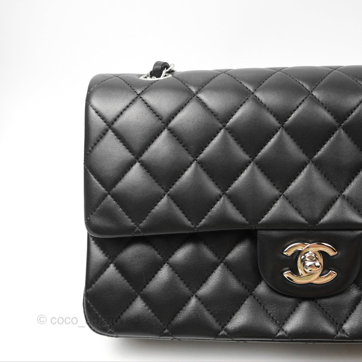 Chanel Classic M/L Medium Flap Quilted Black Lambskin Silver Hardware