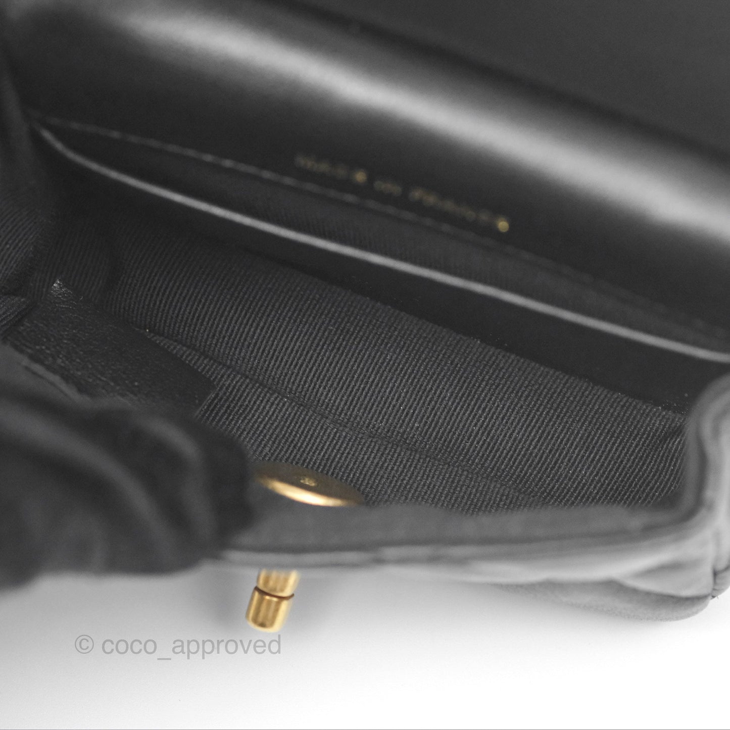 Chanel Lady Handle Flap Card Holder With Chain Black Calfskin Gold Hardware