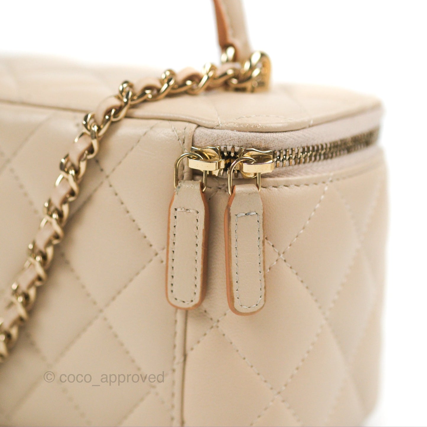 Chanel Vanity Rectangular Top Handle Ecru/Beige Lambskin Gold Hardware 23P