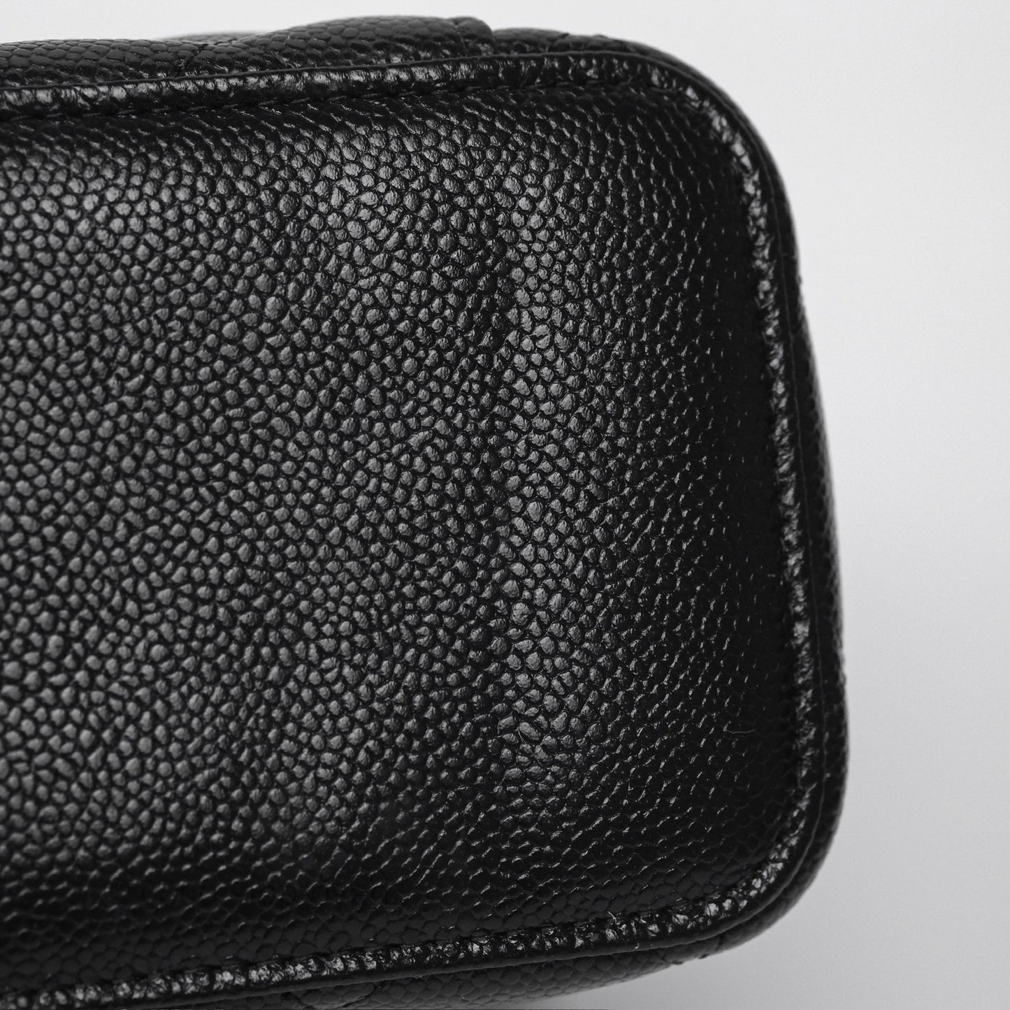 Chanel Logo Top Handle Vanity Rectangular Black Caviar Aged Gold Hardware