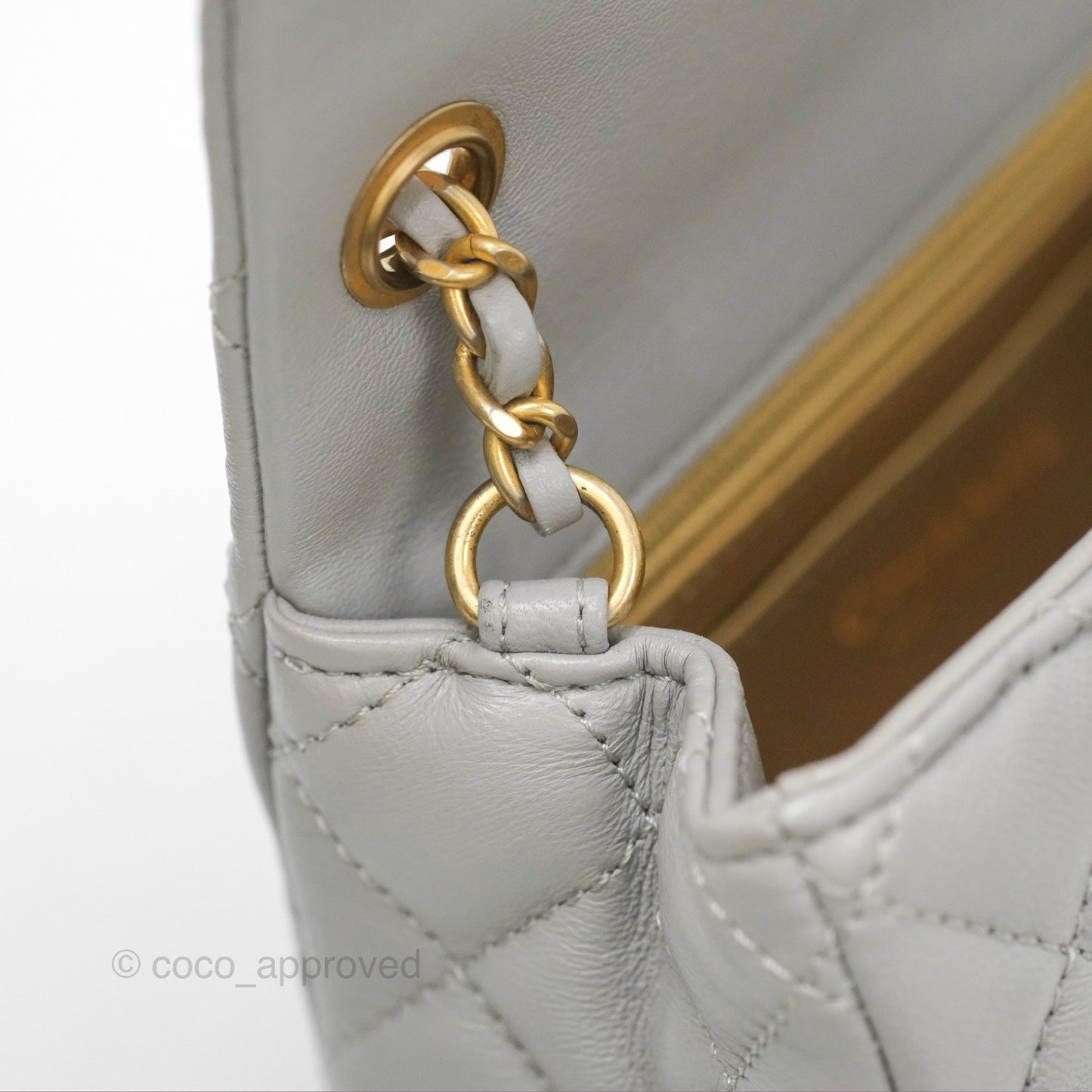 Chanel Pearl Crush Mini Square Quilted Light Grey Lambskin Aged Gold Hardware