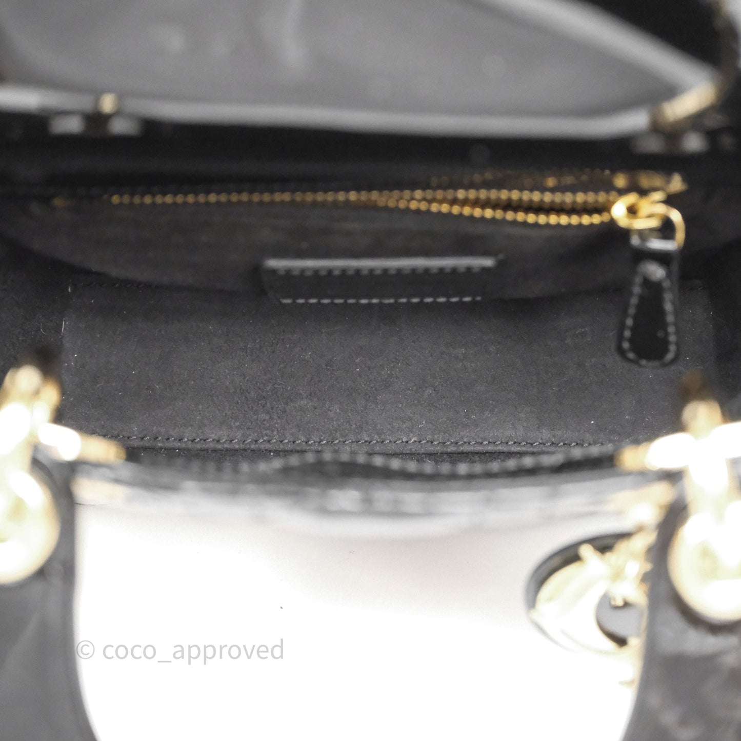 Christian Dior Mini Lady Dior Black Cannage Patent Gold Hardware