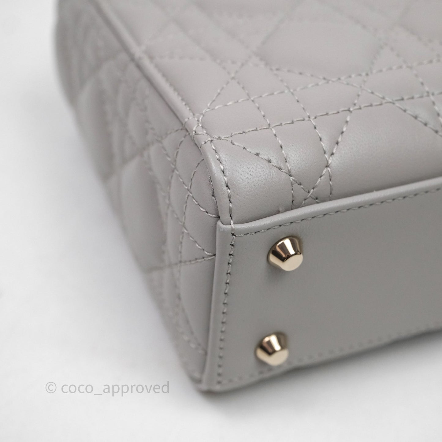 Christian Dior Mini Lady Dior Gray Lambskin Cannage Diamonds Gold Hardware