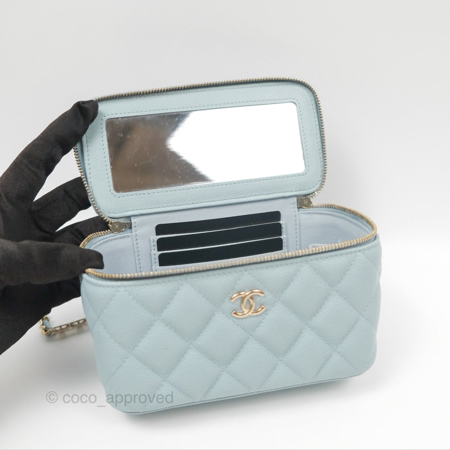 Chanel Vanity with CC Chain Light Blue Caviar Gold Hardware