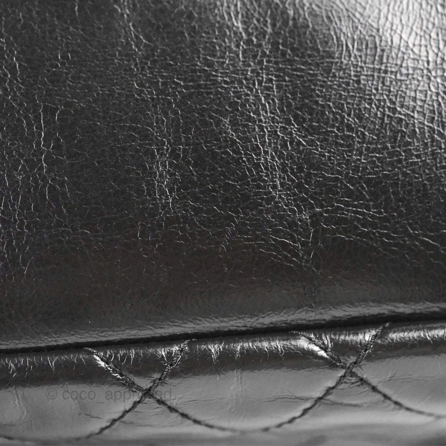 Chanel Large Castle Rock Flap Bag Black Glazed Aged Calfskin Burgundy Handle