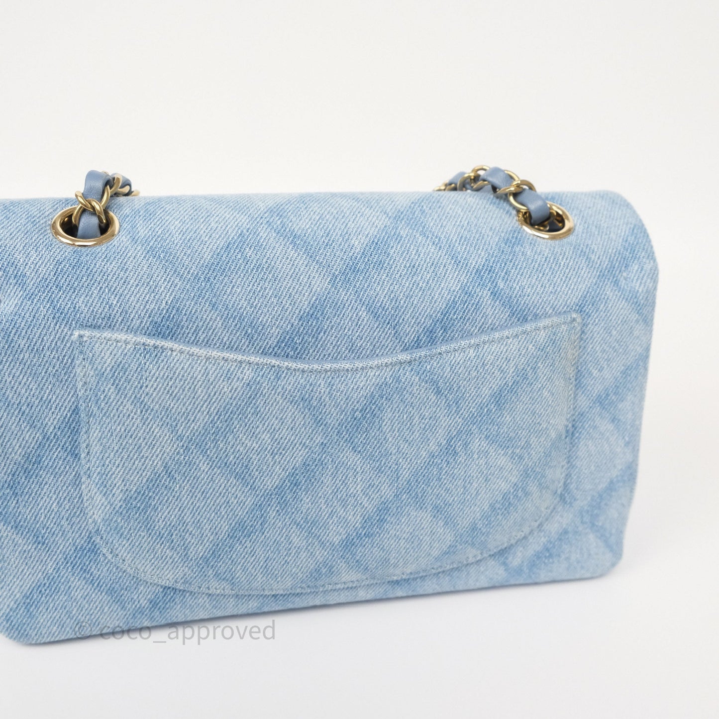 Chanel Quilted Small Double Flap Blue Printed Denim Gold Hardware