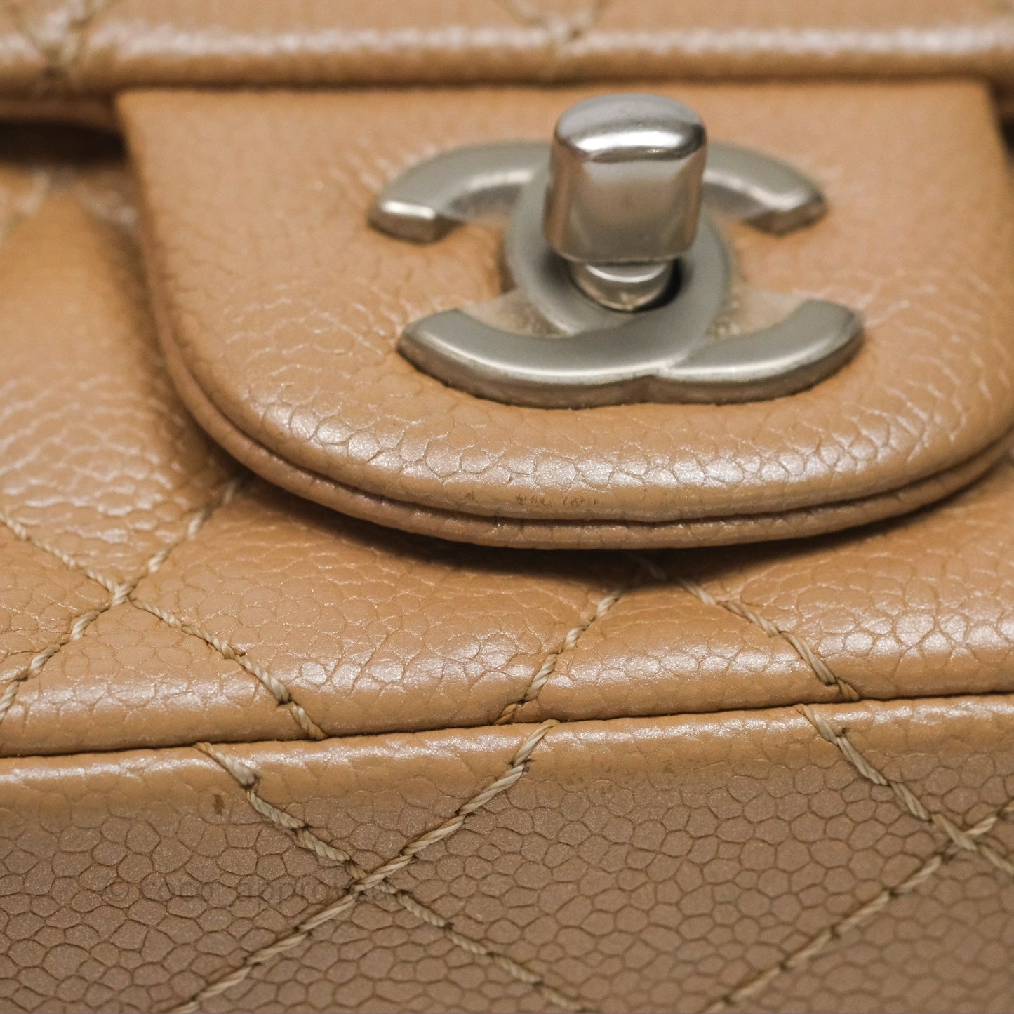 Chanel Quilted Extra Mini Rectangular Flap Beige Caviar Matt Silver Hardware