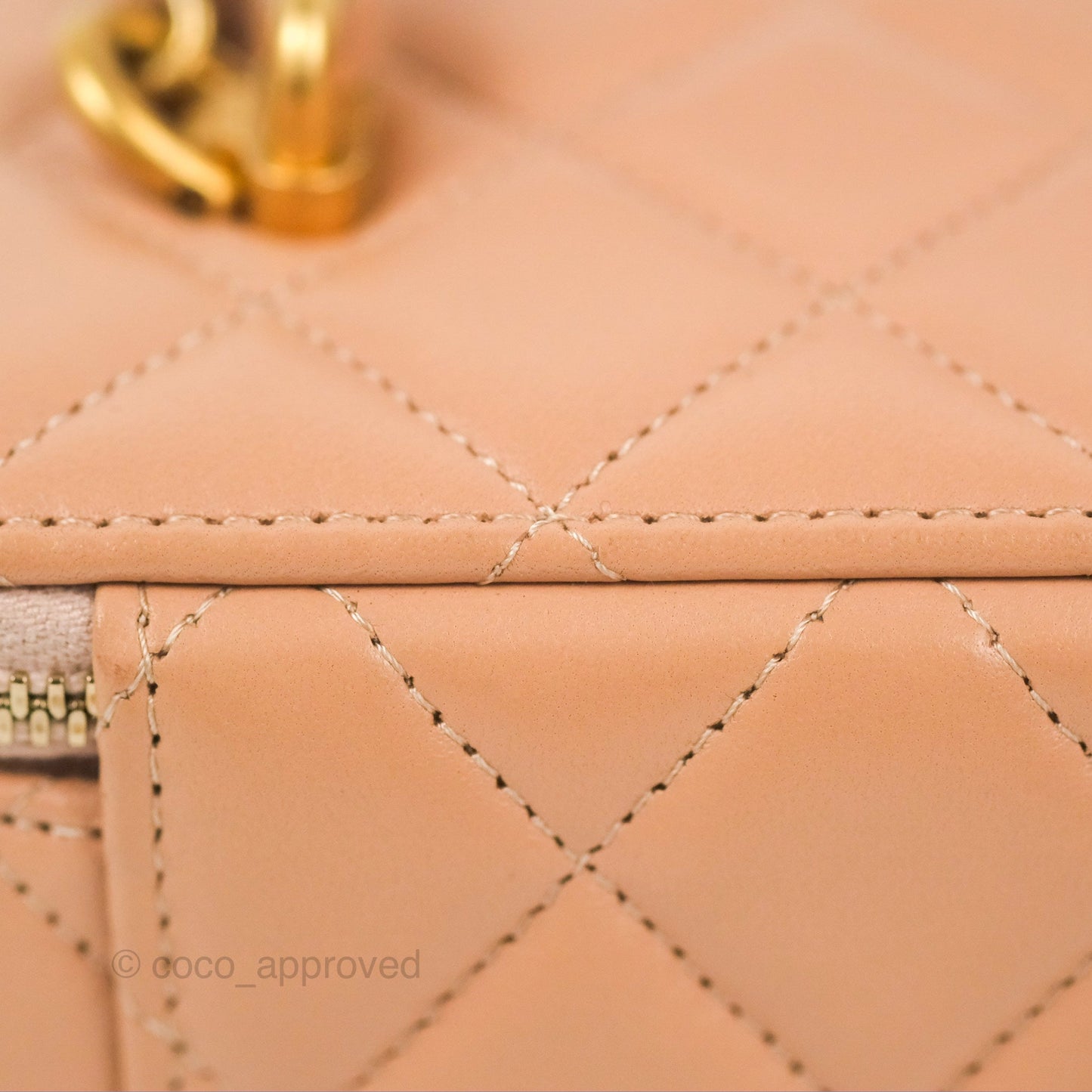 Chanel Vanity Rectangular Top Handle Beige Lambskin Gold Hardware