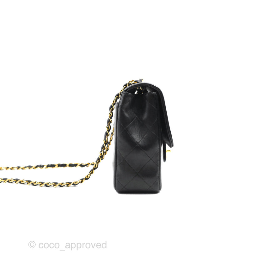 Chanel Vintage Small Flap Bag Black Lambskin 24K Gold Hardware