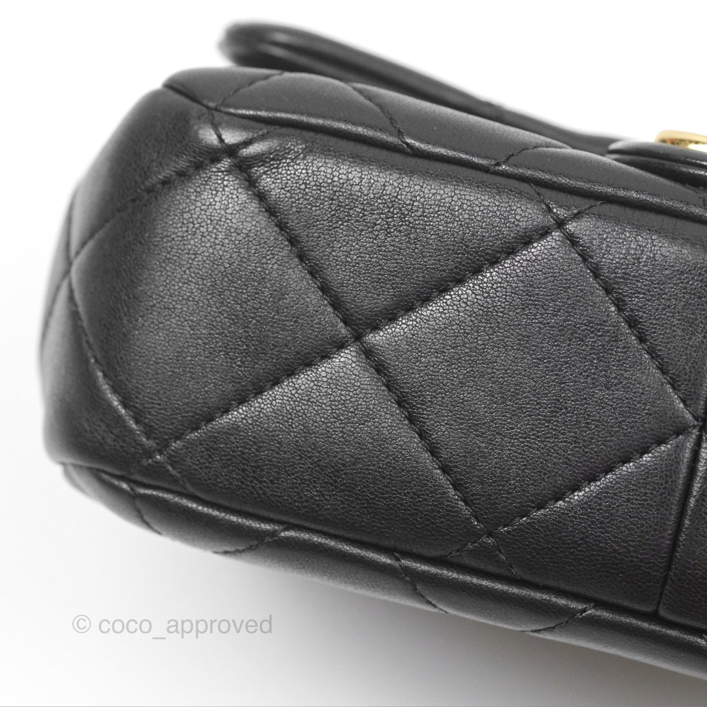 Chanel Mini Top Handle Flap Black Lambskin Aged Gold Hardware