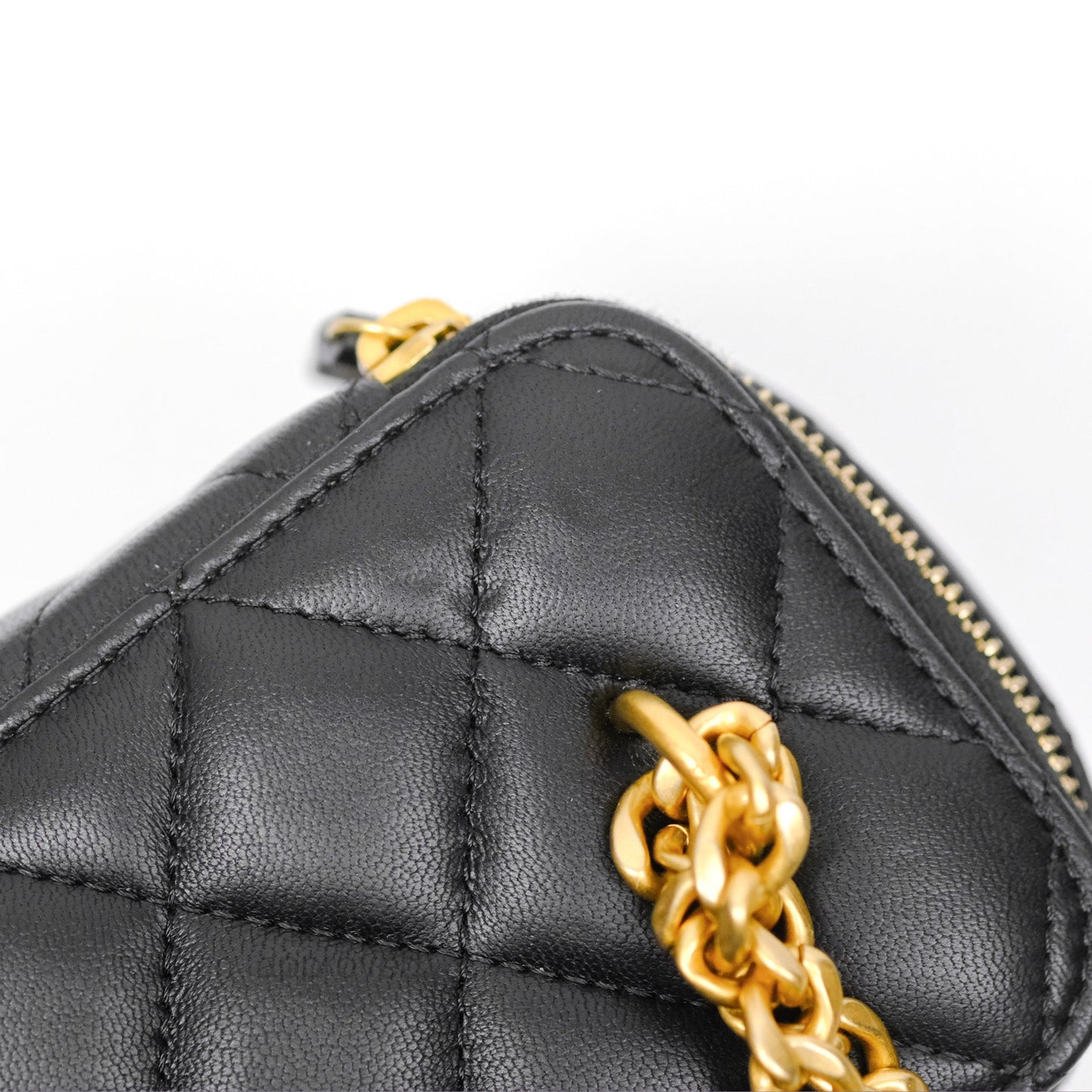 Chanel Quilted Vanity Rectangular with Camellia Adjustable Chain Black Lambskin 23S