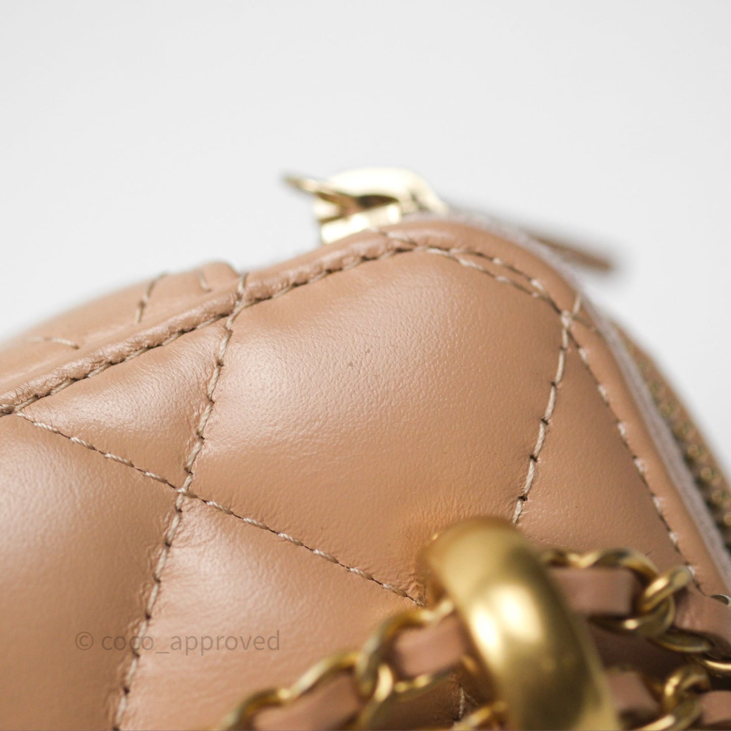 Chanel Quilted Mini Perfect Fit Vanity With Chain Beige Calfskin Aged Gold Hardware